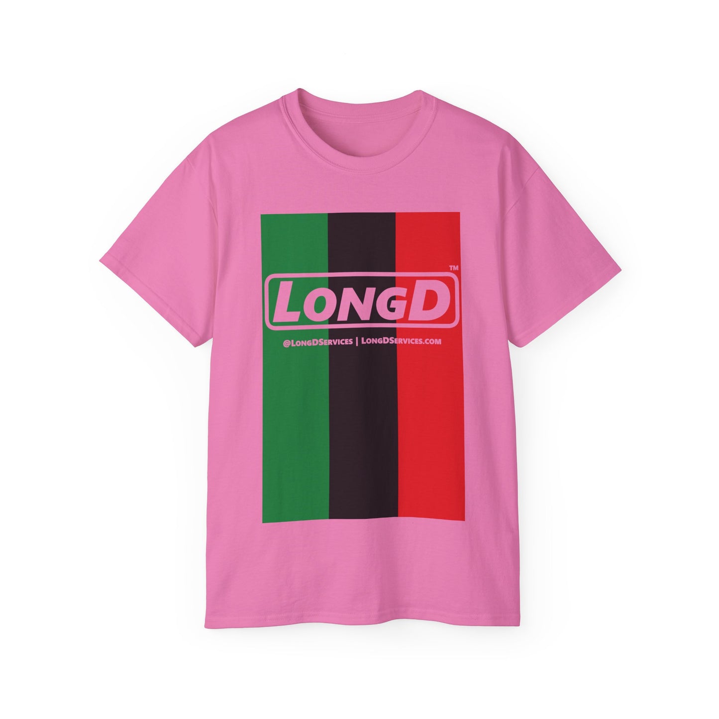 LongD® Logo Cotton Tee Juneteenth vertical Pan-African Flag negative text