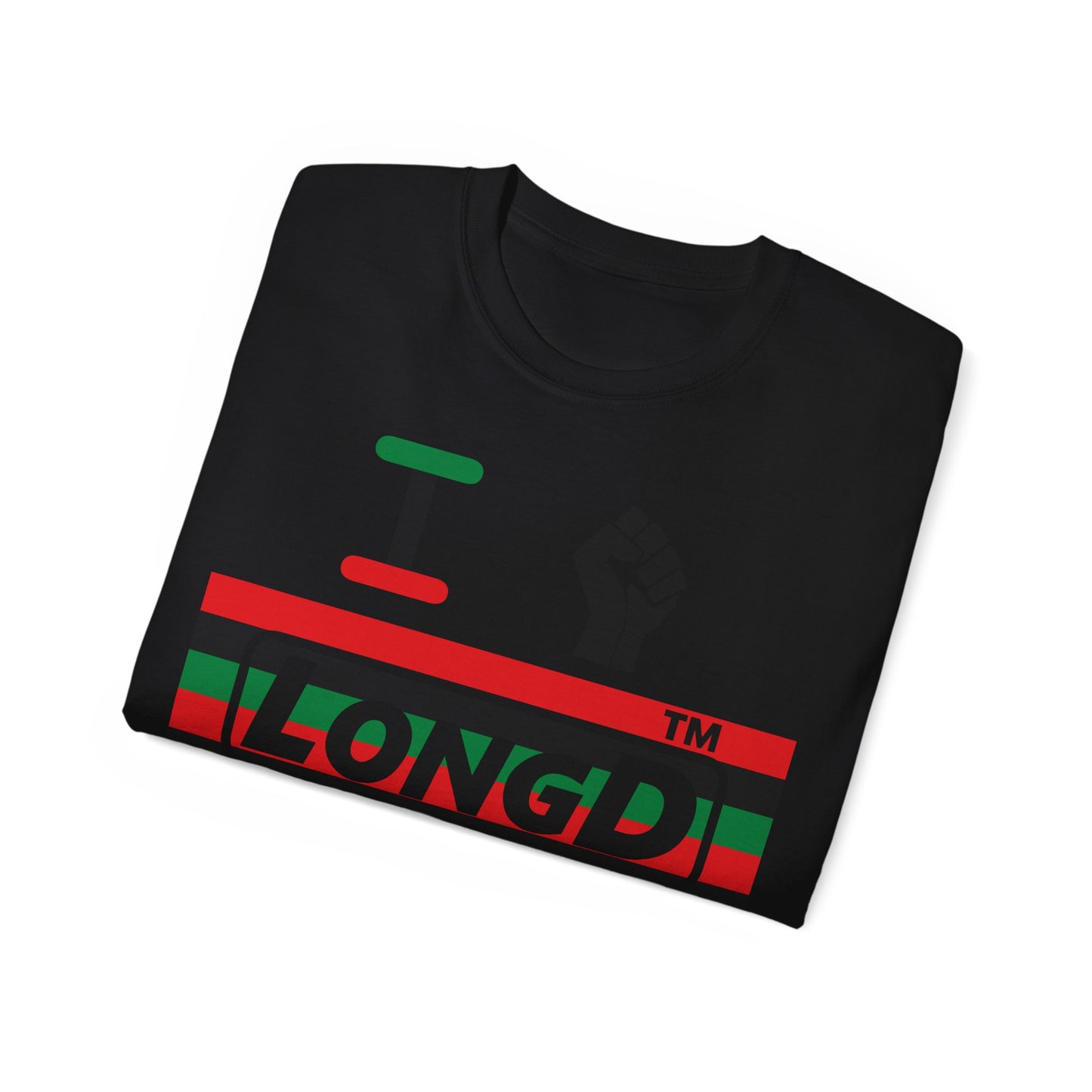 I fist LongD negative horizontal 6-striped tag-domain logo cotton tee