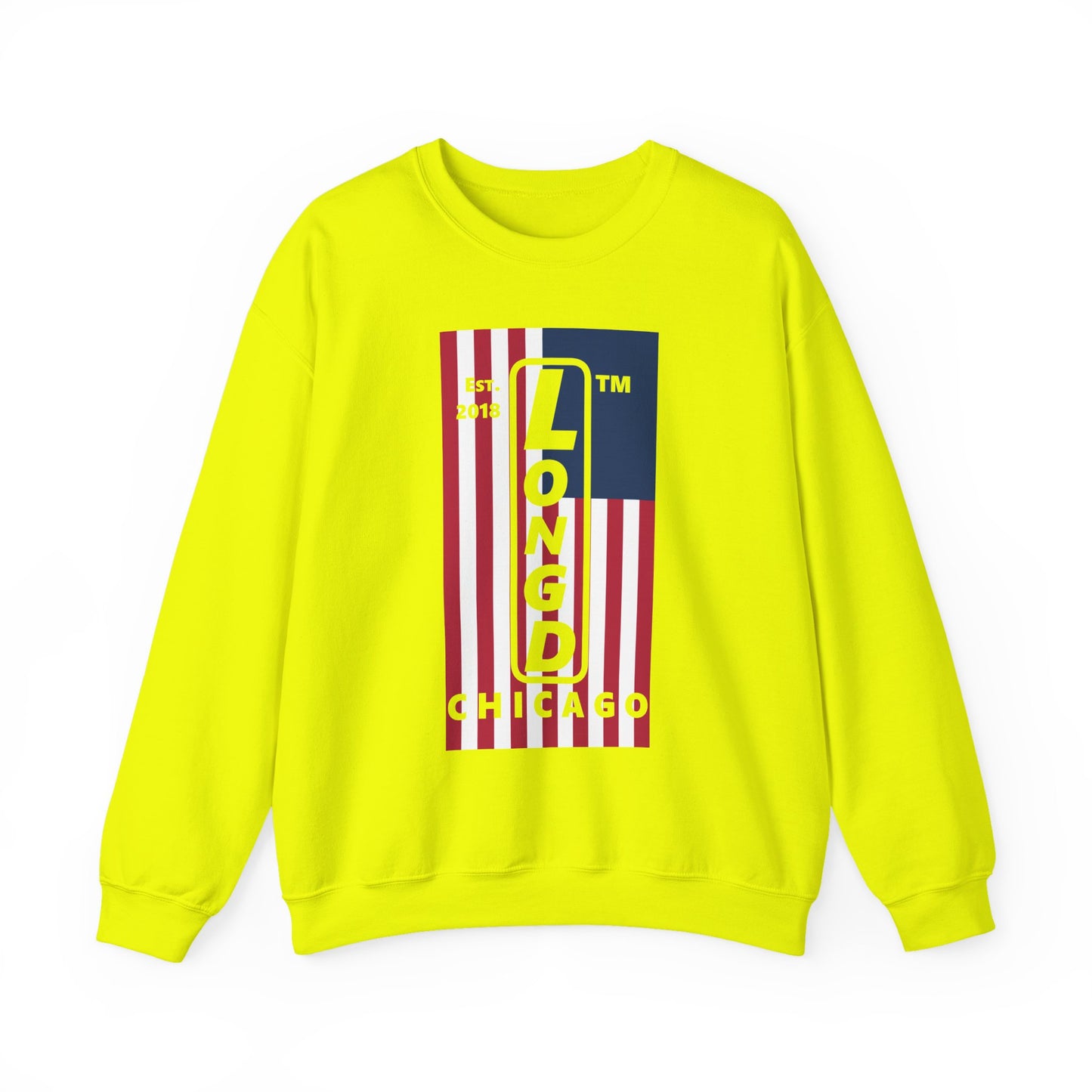 LongD negative flag Chicago logo crewneck sweatshirt (patriotic colors)