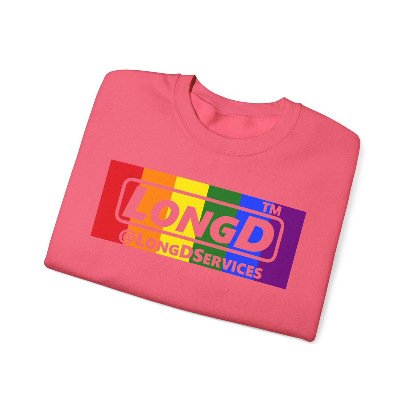 LongD official basic 4-print tag logo crewneck sweatshirt with Pride heart
