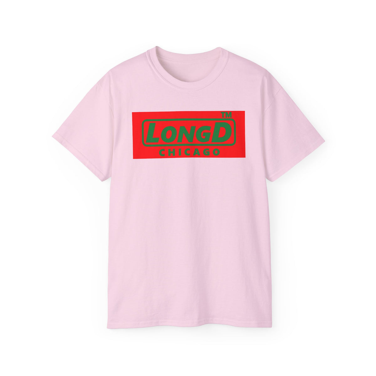 LongD Chicago logo positive green on negative red (Xmas colors) cotton tee