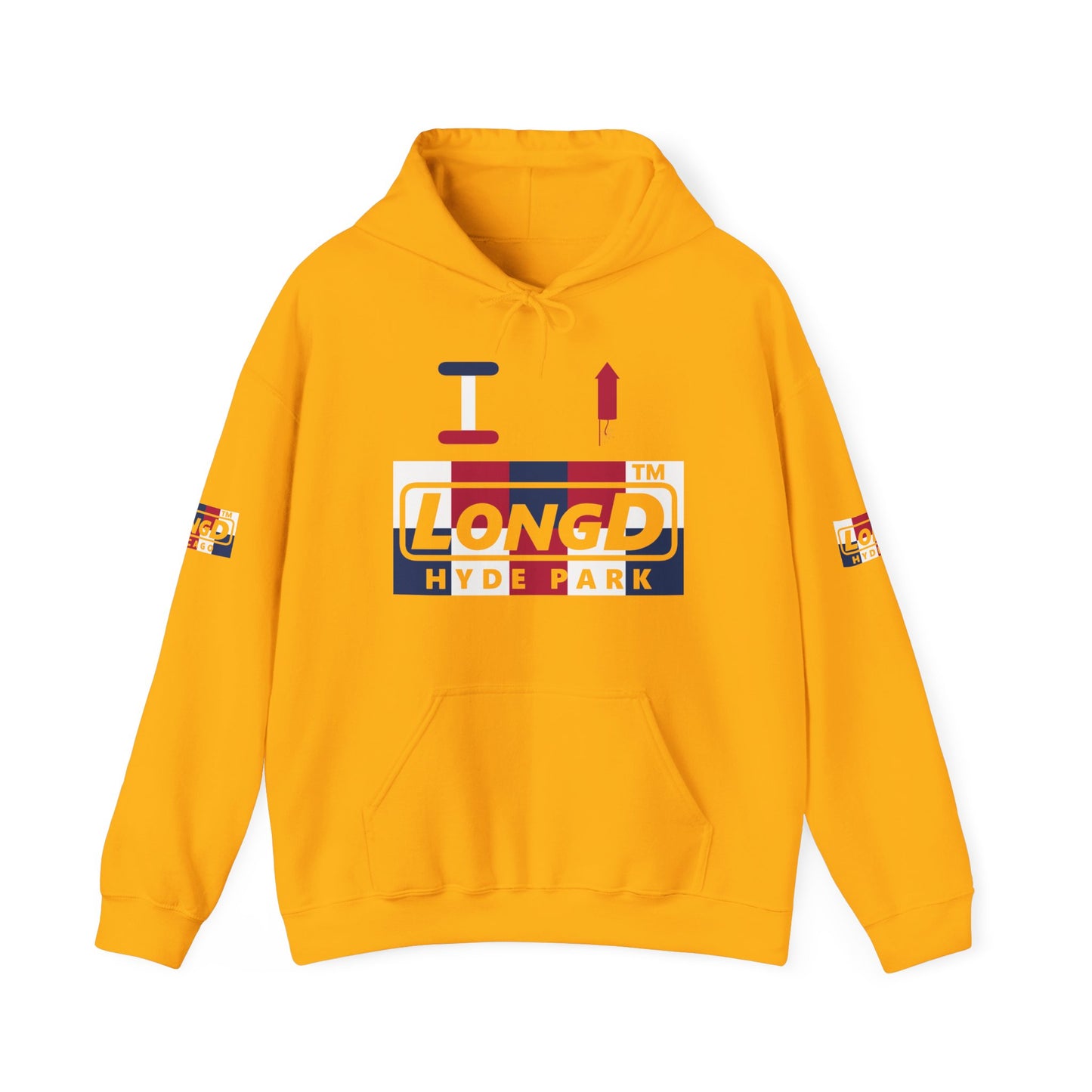 I firecracker LongD® negative 2x5 4-print double breasted Hyde Park logo hoodie