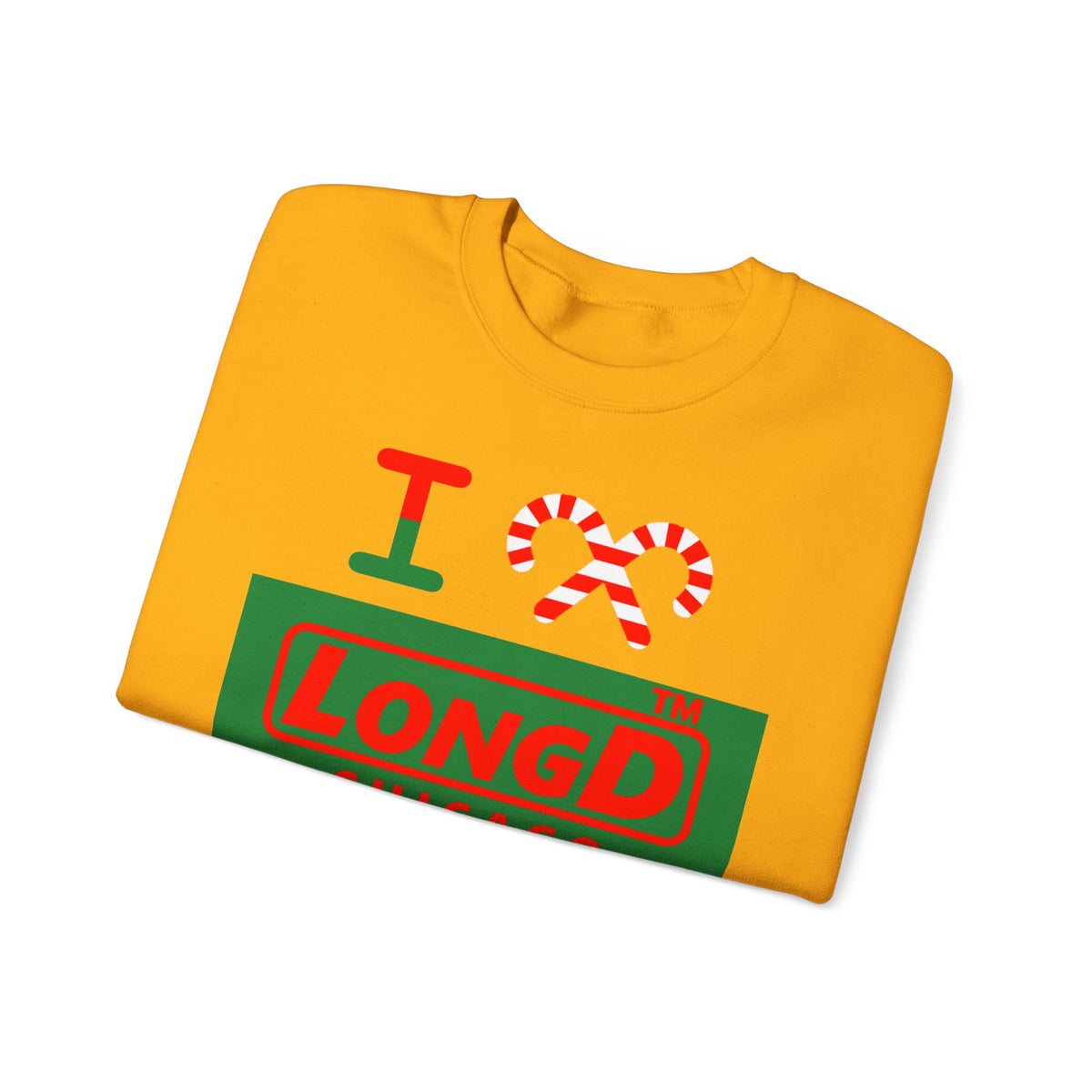 I candy cane LongD Chicago logo positive red on negative green crewneck sweatshirt