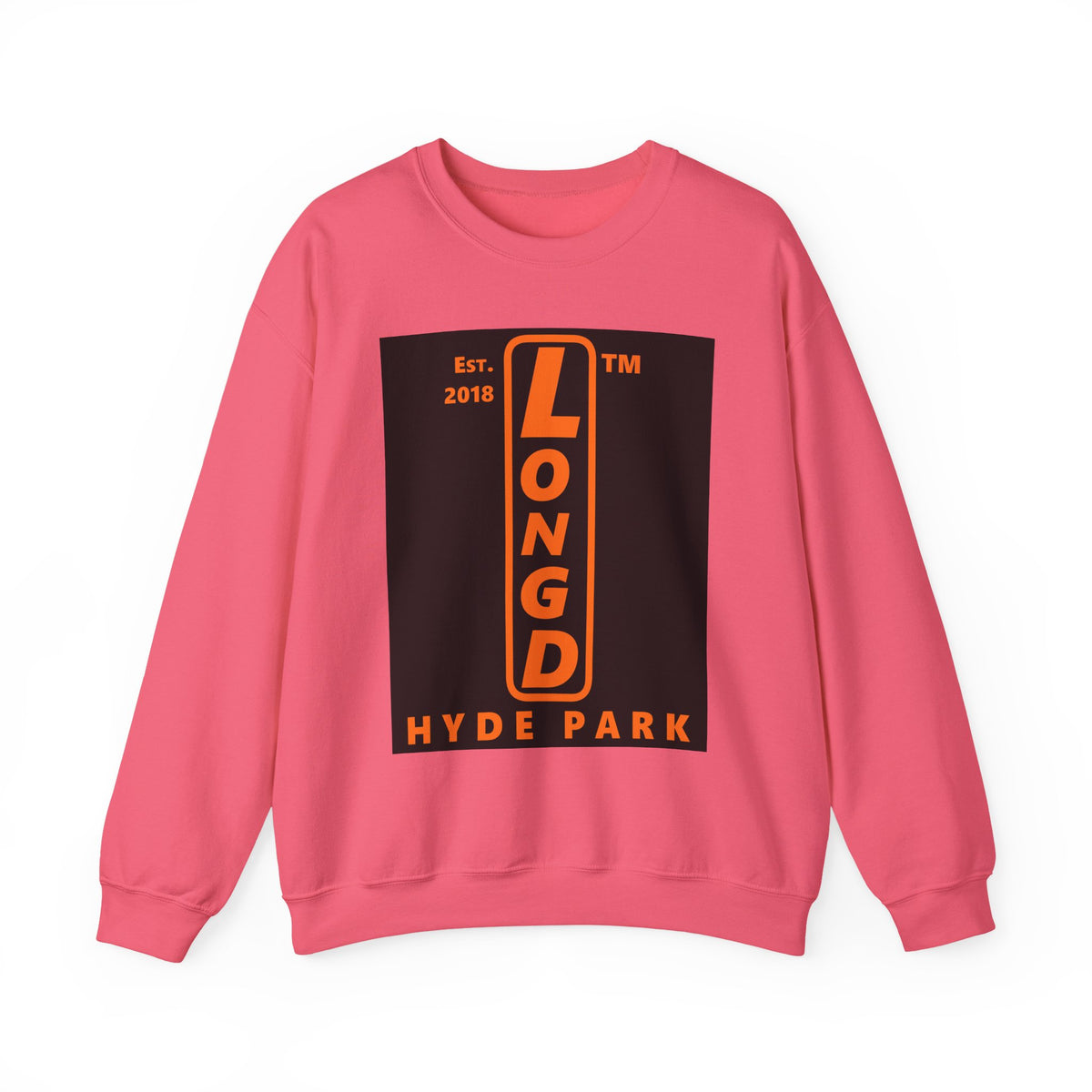 LongD Hyde Park upright logo orange (FE7518) on Black (000000) (Halloween colors) crewneck sweatshirt