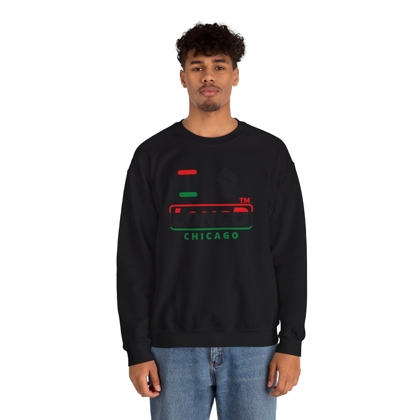 I fist LongD positive horizontal 3-striped Chicago logo crewneck sweatshirt