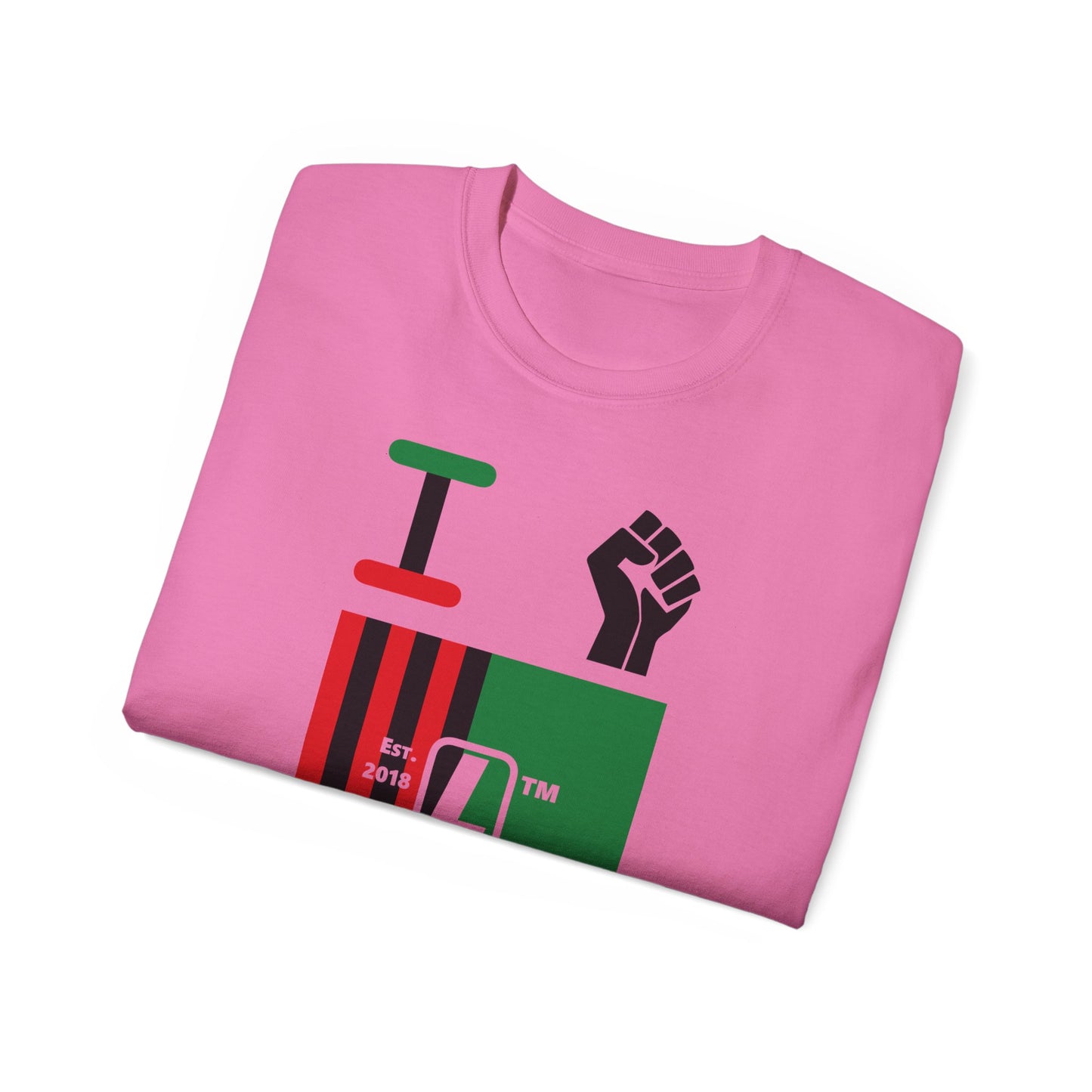 I fist LongD Cotton Tee negative flag Hyde Park upright logo (Juneteenth colors)