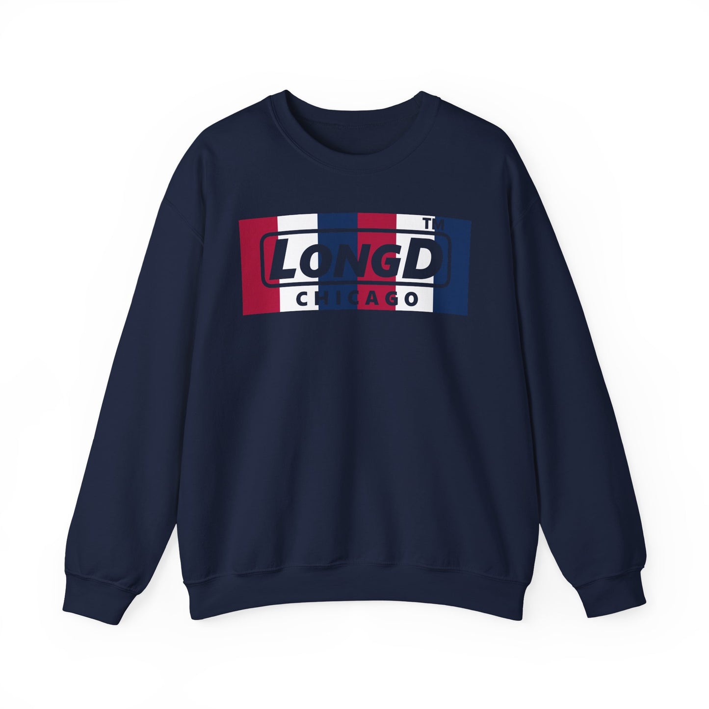 LongD negative vertical 6-striped Chicago logo crewneck sweatshirt (patriotic colors)