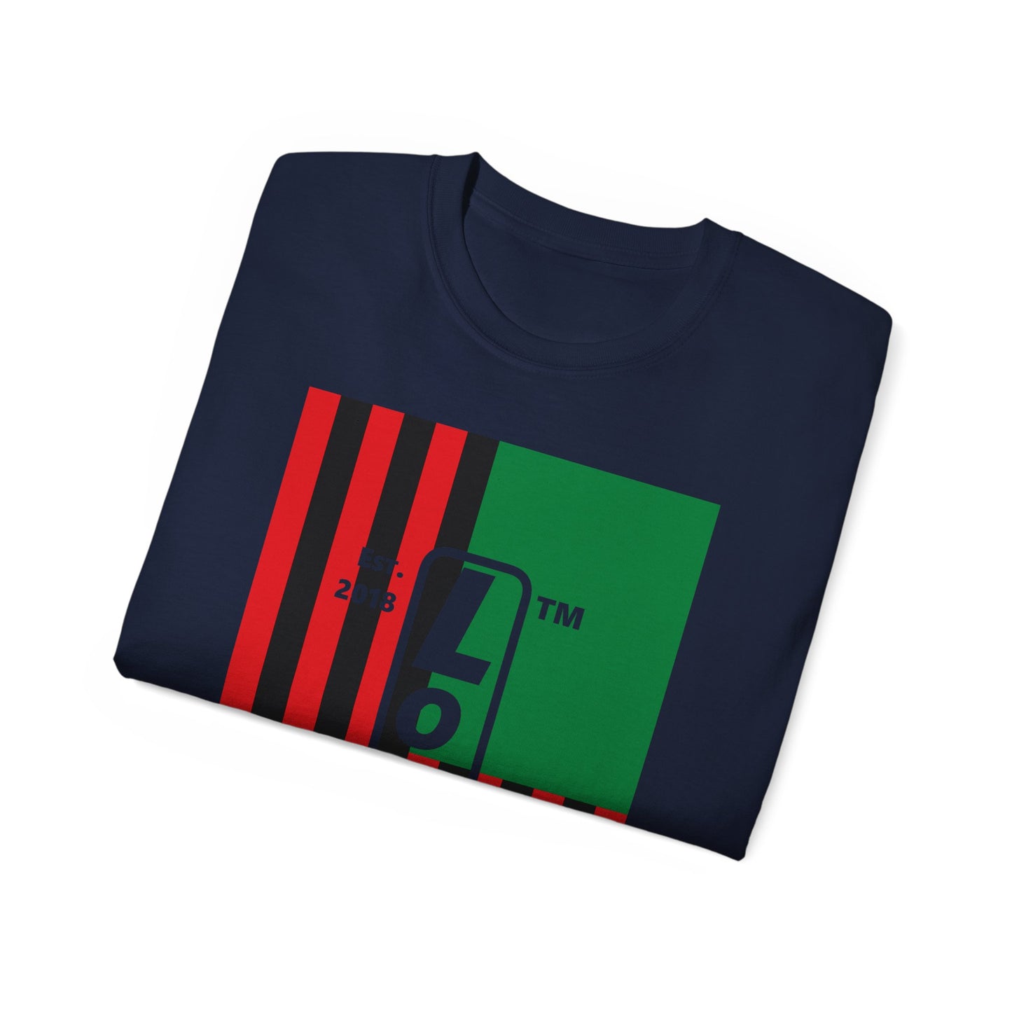 LongD Cotton Tee negative flag Hyde Park upright logo (Juneteenth colors)