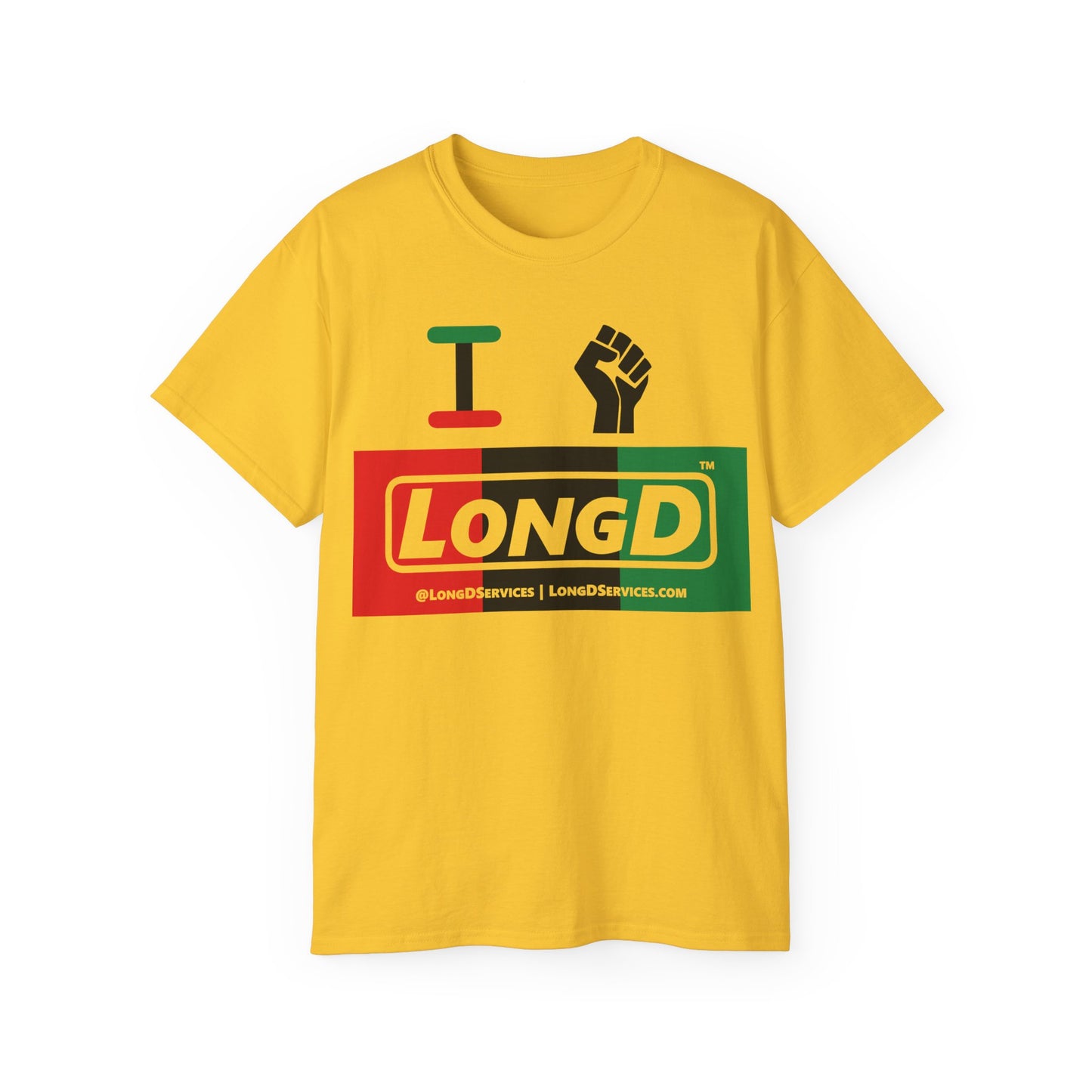 I Fist LongD® Logo Cotton Tee Juneteenth black fist negative thirds text
