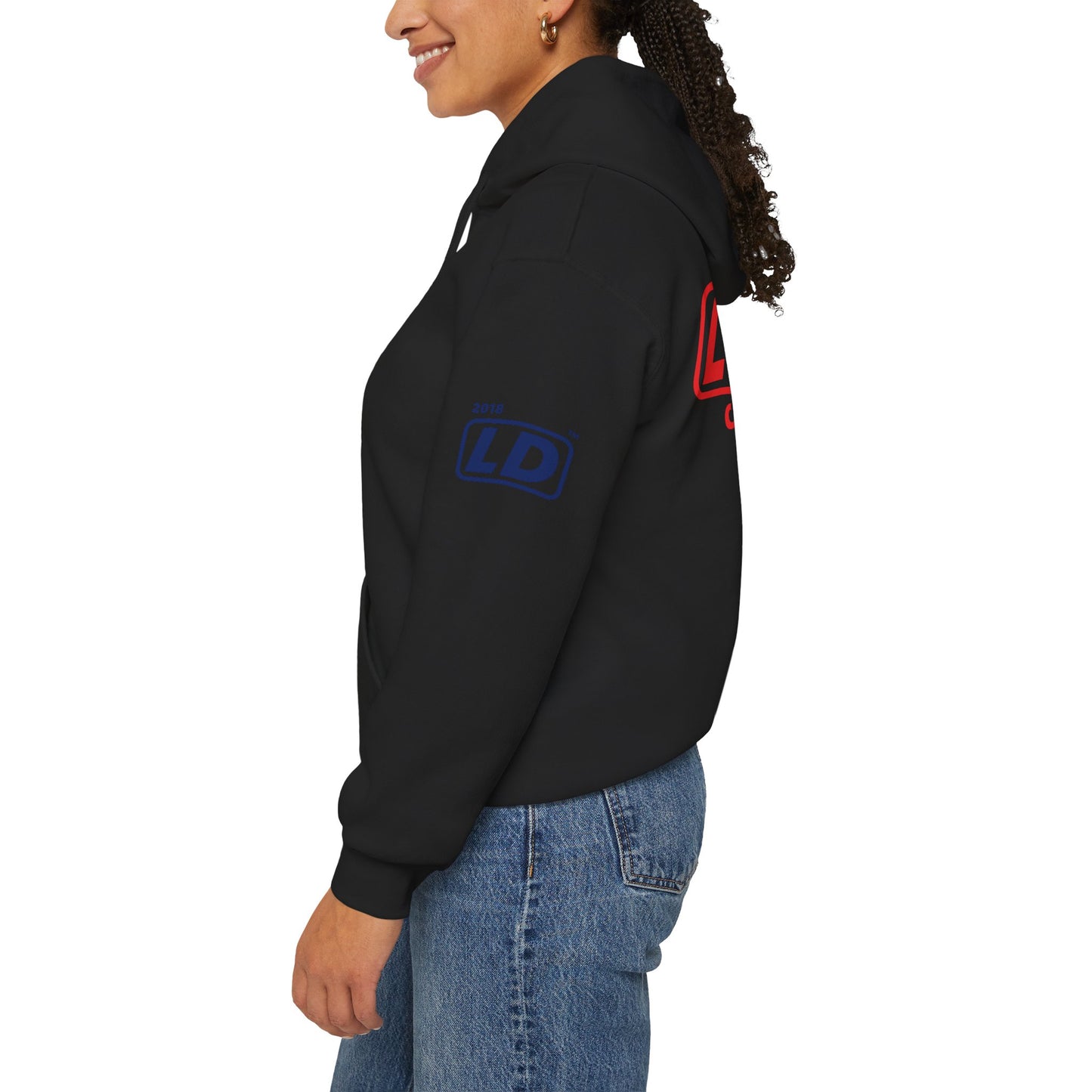 LongD® positive vertical 3-striped 4-print single-breasted Chicago logo Hoodie (Juneteenth colors)