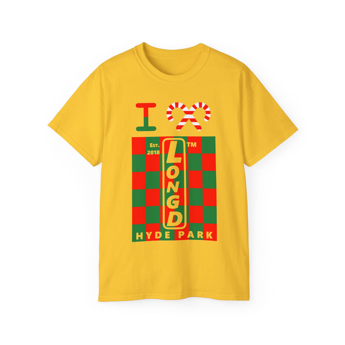 I candy cane LongD Hyde Park negative upright checkered logo cotton tee