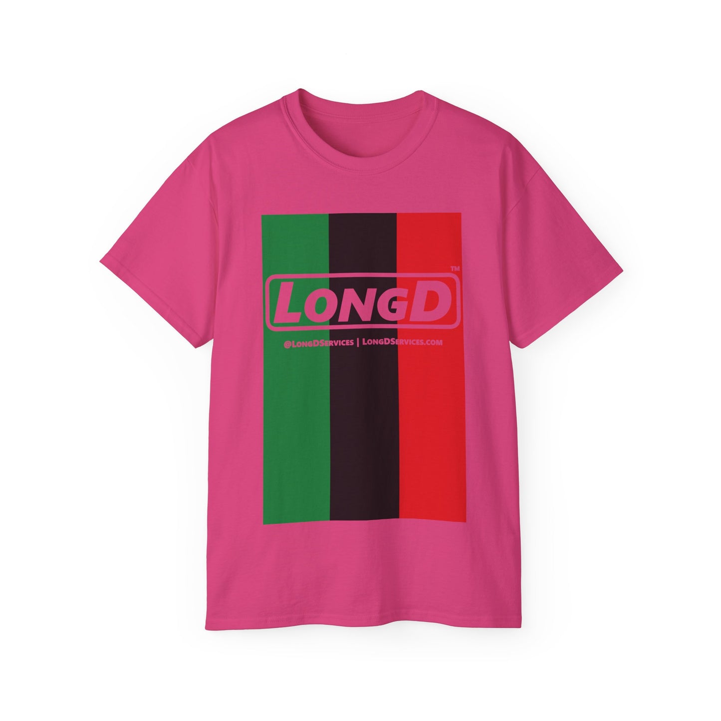 LongD® Logo Cotton Tee Juneteenth vertical Pan-African Flag negative text