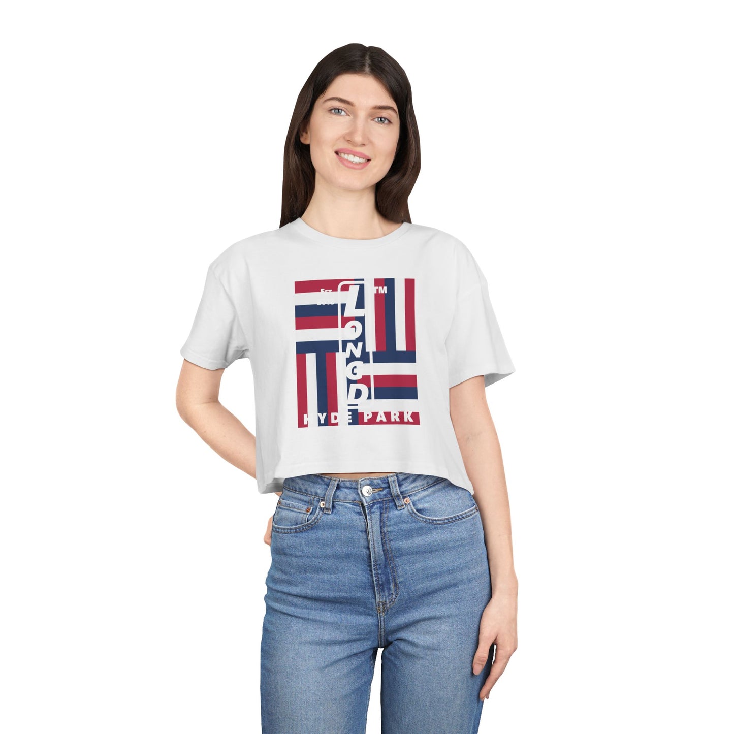Negative windmill upright front-reversed back Hyde Park logo crop tee (Patriotic colors)