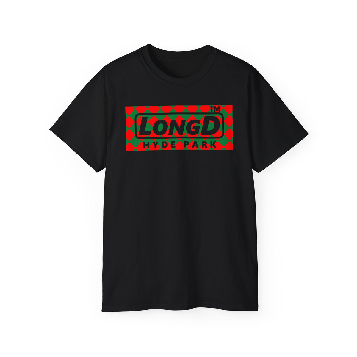 LongD Hyde Park negative argyle logo (Xmas colors) cotton tee