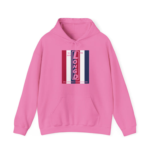 LongD® negative vertical 6-striped upright tag-domain logo hoodie (Patriotic colors)