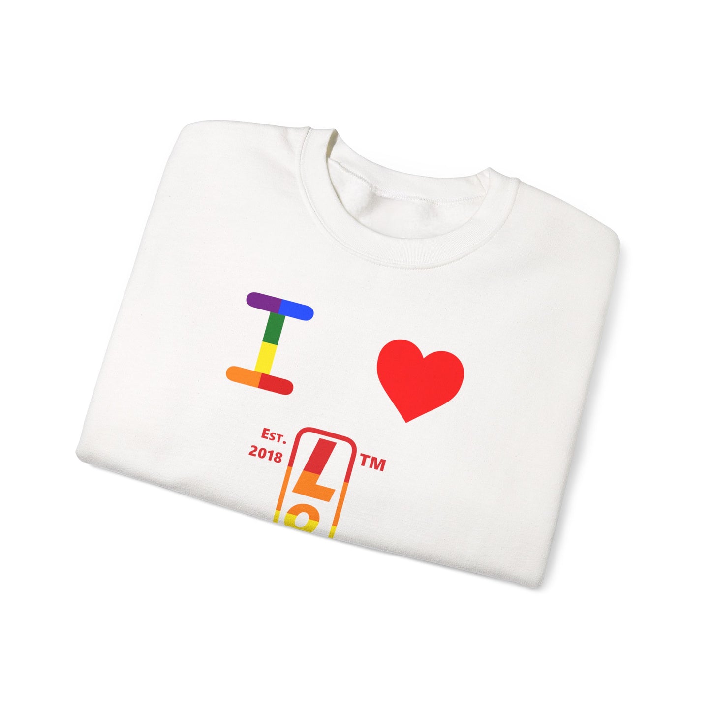 I Luv LongD positive horizontal 6-striped tag upright logo crewneck sweatshirt