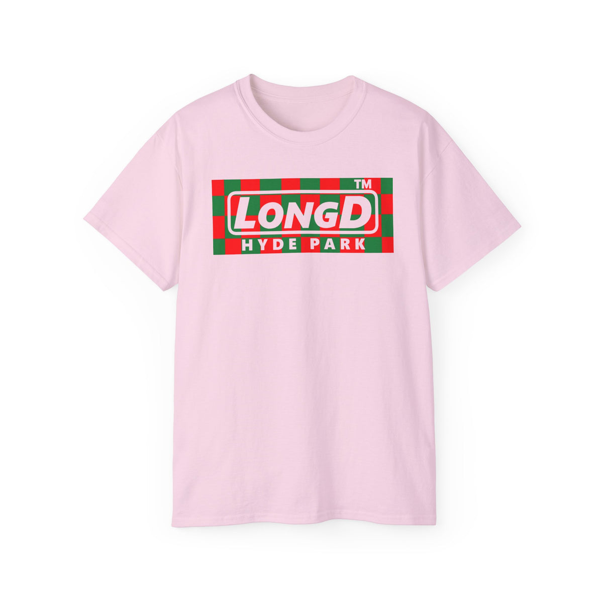 LongD Hyde Park negative checkered logo (Xmas colors) cotton tee
