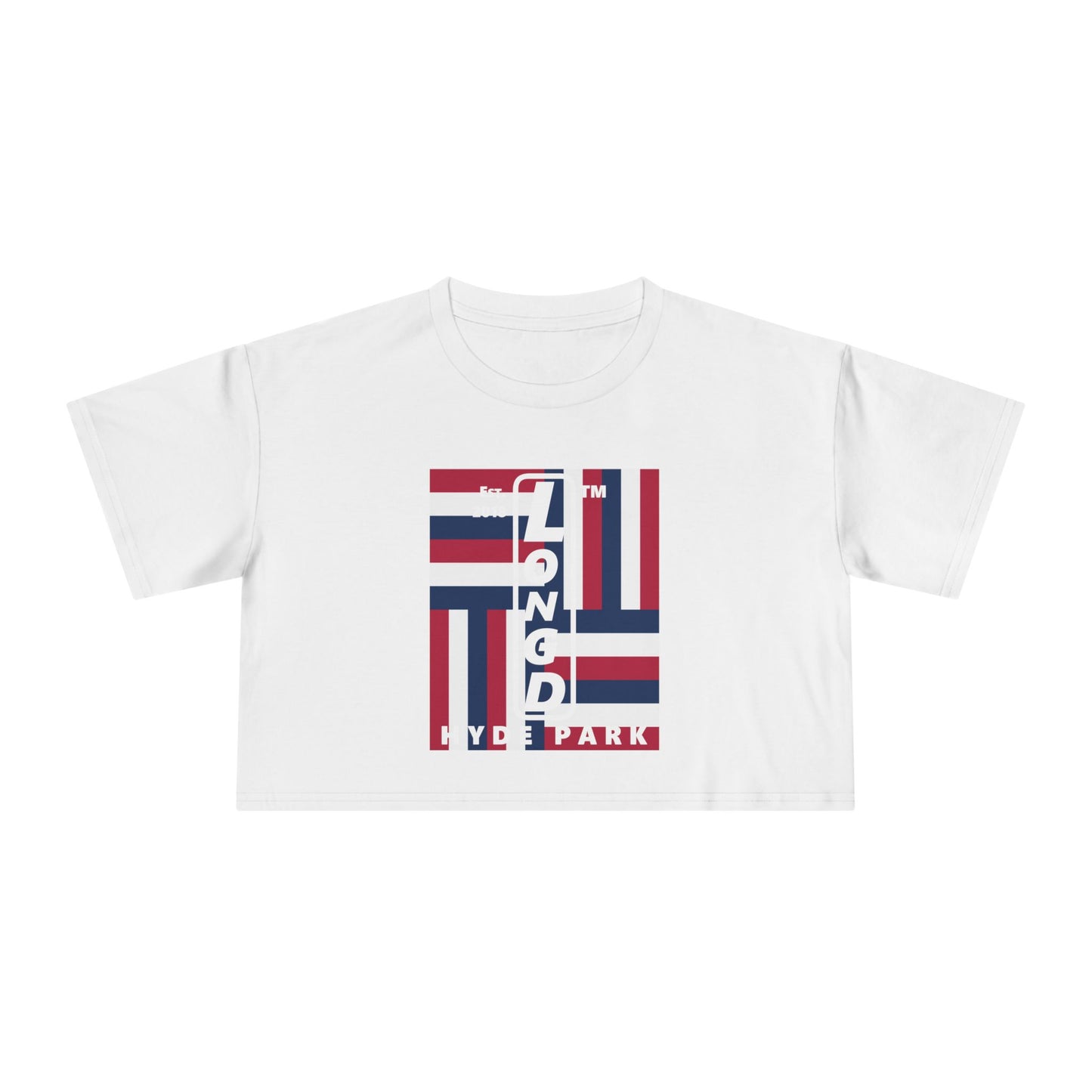Negative windmill upright front-reversed back Hyde Park logo crop tee (Patriotic colors)