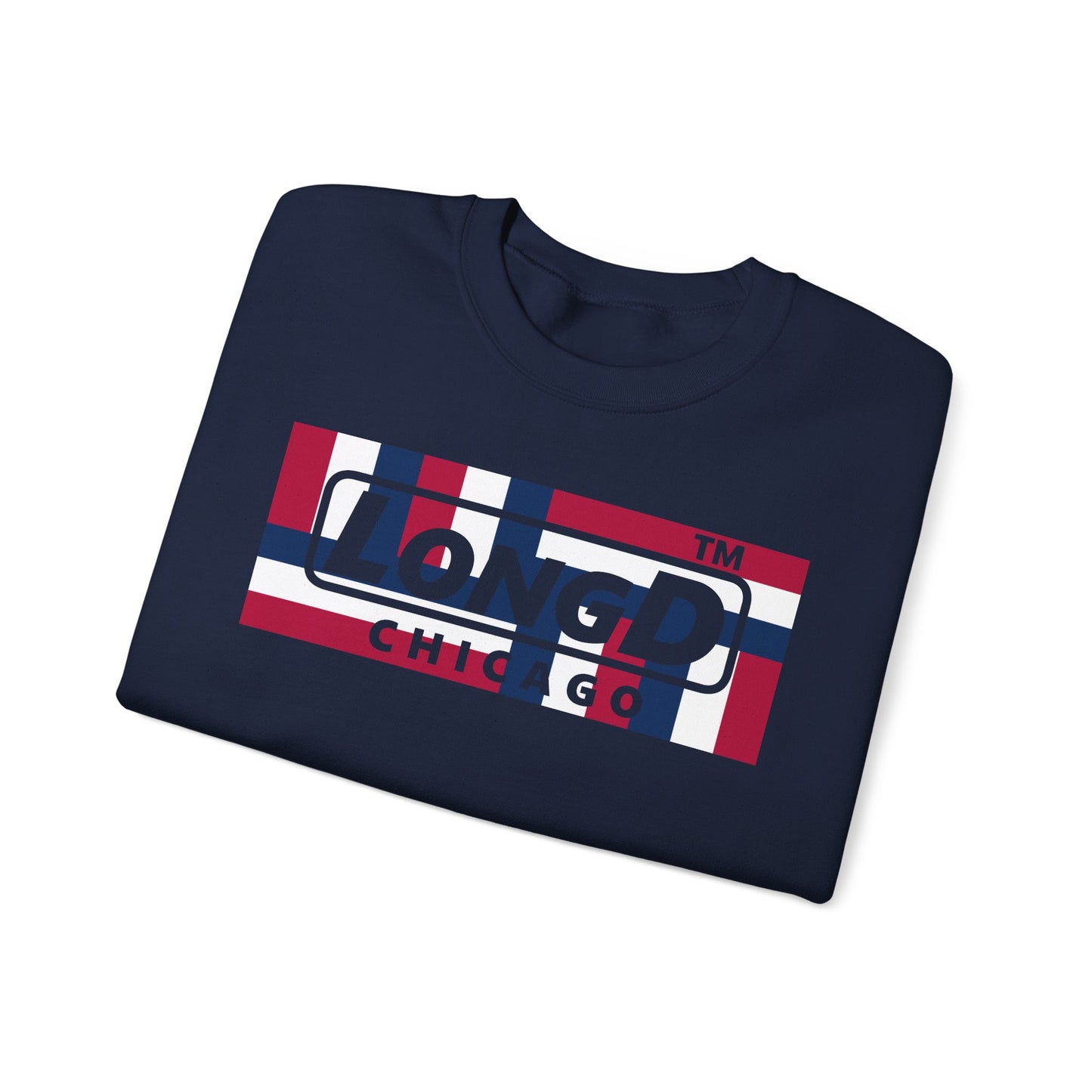 LongD negative modified windmill Chicago logo crewneck sweatshirt (patriotic colors)