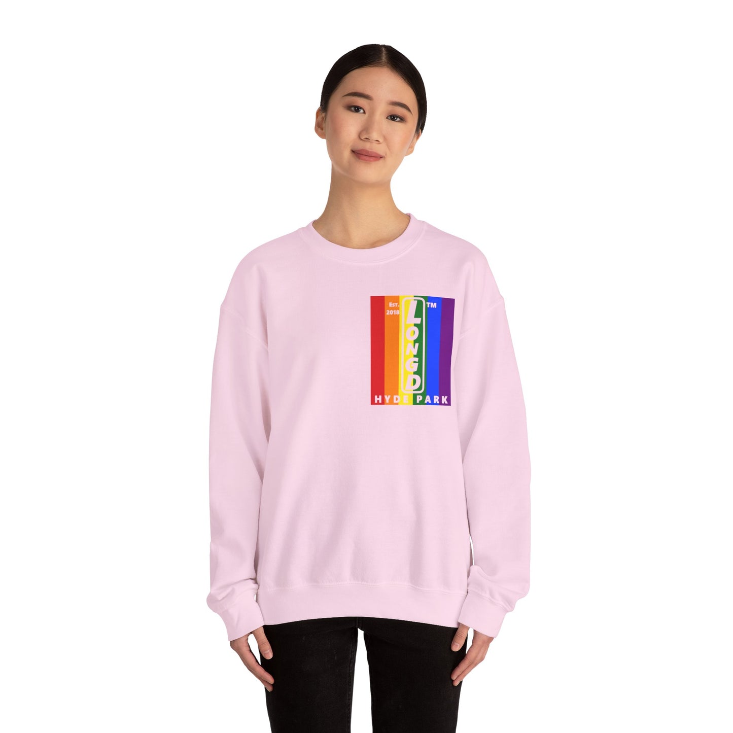 LongD negative flag single-breasted front-back Hyde Park upright logo crewneck sweatshirt (Pride colors)