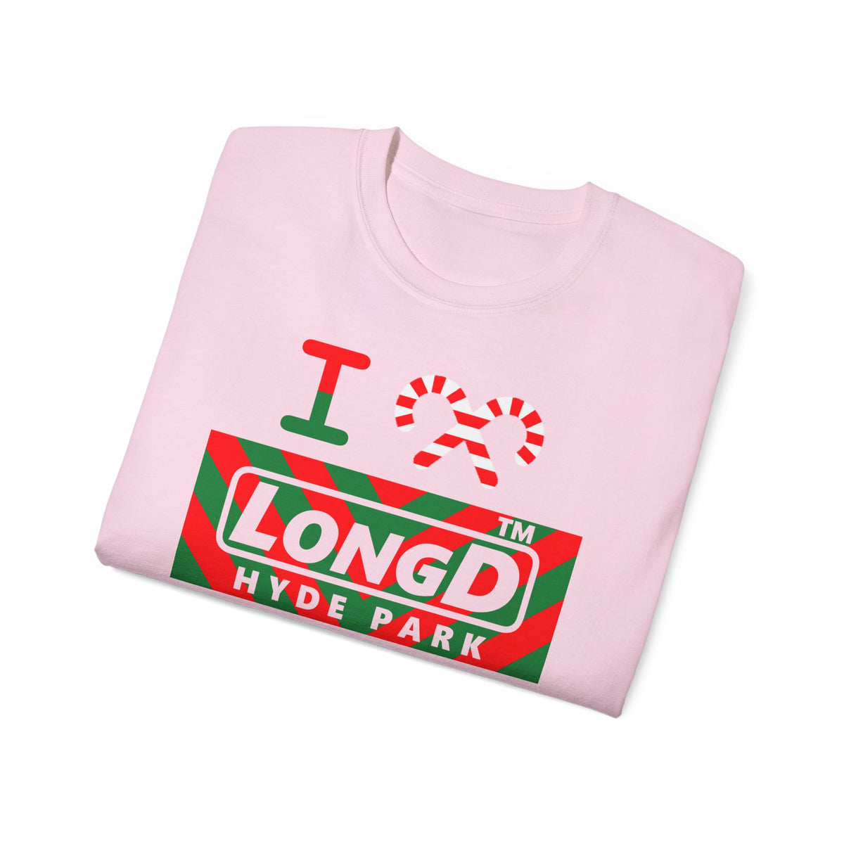 I candy cane LongD Hyde Park negative downward chevron logo cotton tee