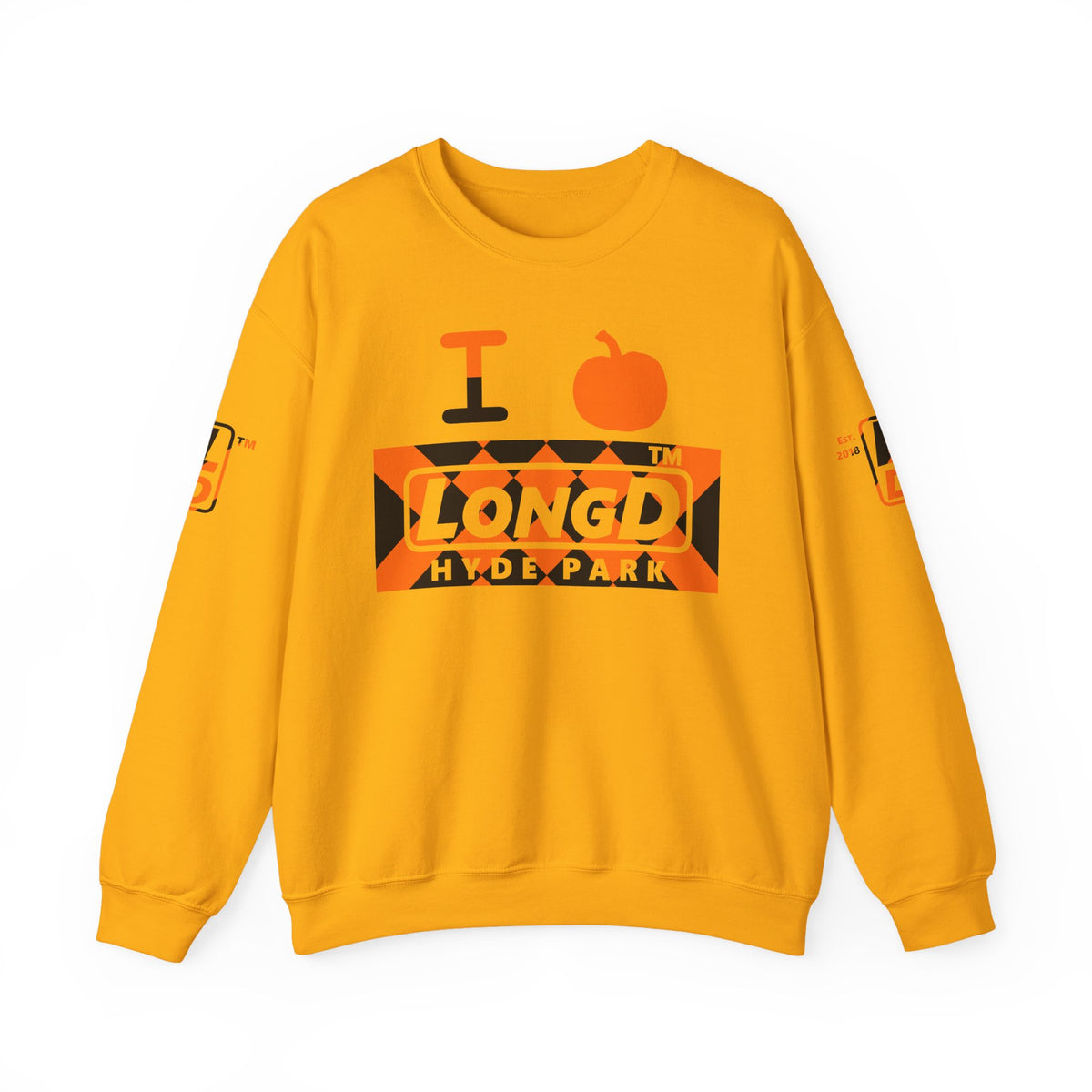 I pumpkin LongD Hyde Park negative stylized argyle 4-print logo crewneck sweatshirt