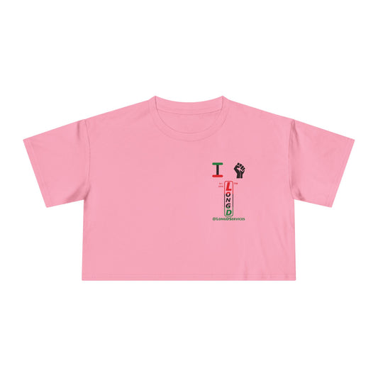 I fist LongD positive horizontal 3-striped upright single-breasted tag logo crop tee (Juneteenth colors)