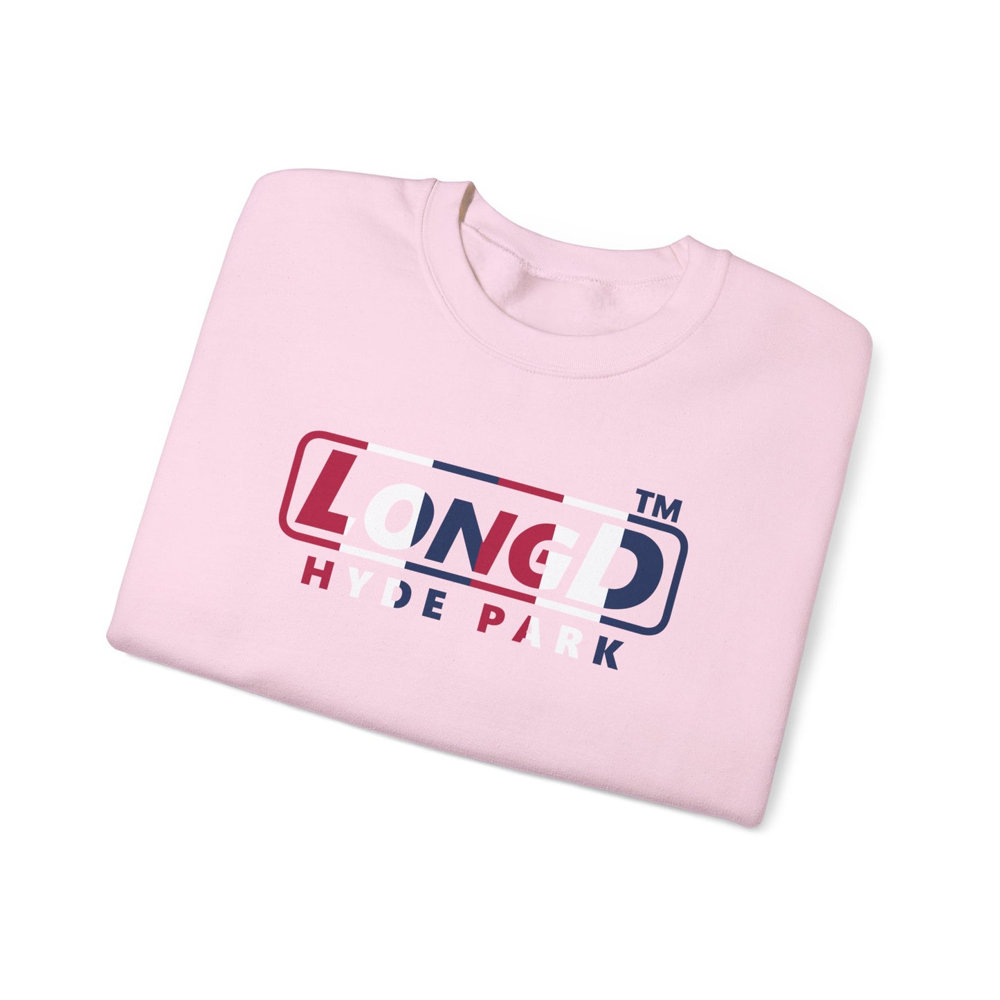 LongD positive vertical 6-striped Hyde Park logo crewneck sweatshirt (patriotic colors)
