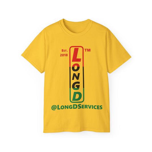 LongD Cotton Tee positive horizontal striped tag upright logo (Juneteenth colors)