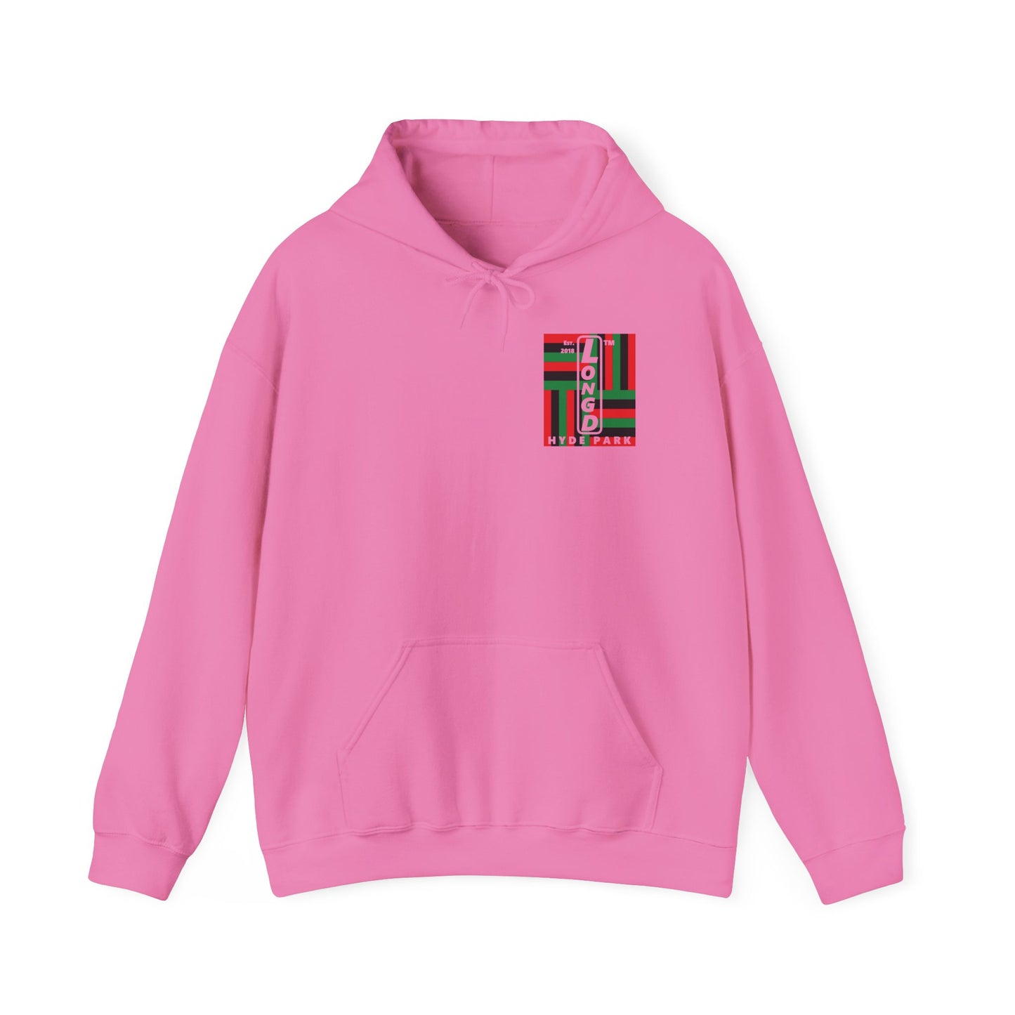 LongD single-breasted negative windmill front-back upright Hyde Park logo hoodie (Juneteenth colors)