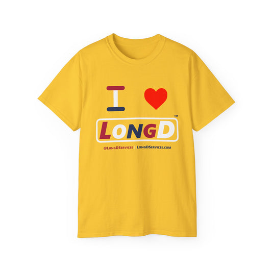 I Luv LongD® Logo Cotton Tee Red, White and Blue positive varied elements text