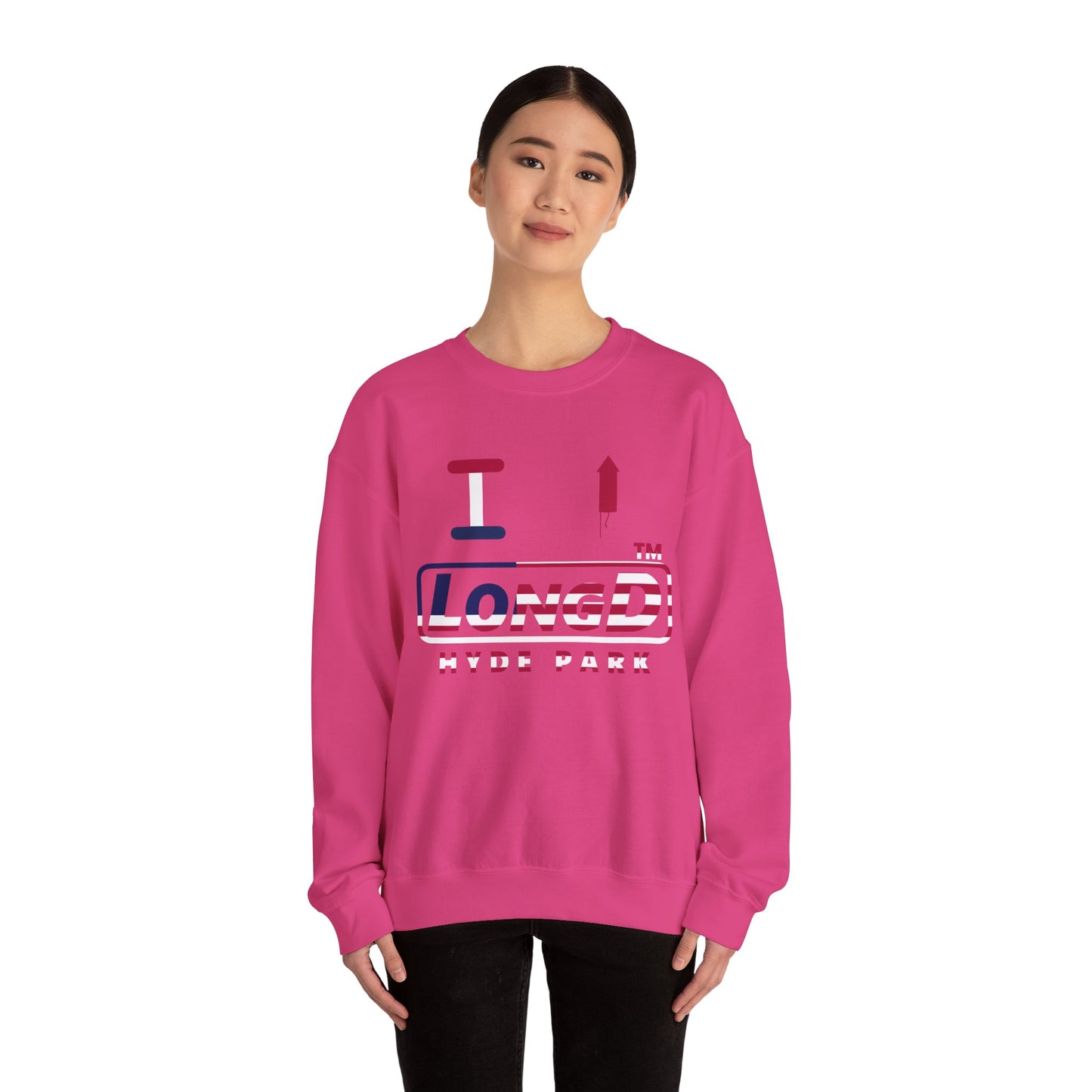 I firecracker LongD positive flag Hyde Park logo crewneck sweatshirt