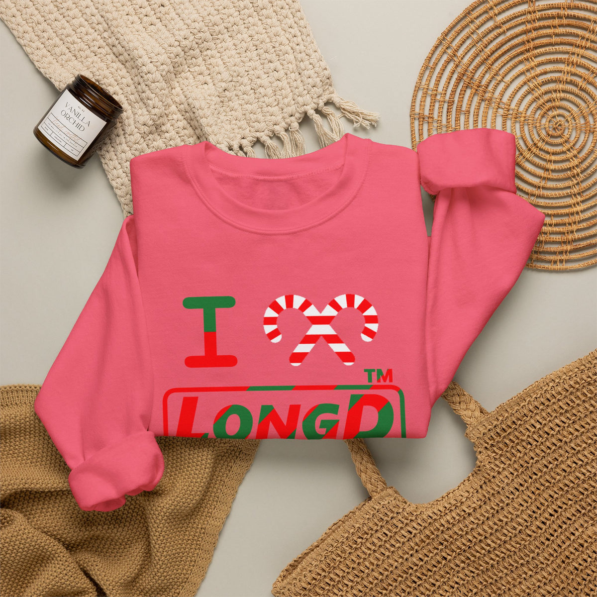 I candy cane LongD Chicago positive pixel-weighted 6-striped logo crewneck sweatshirt
