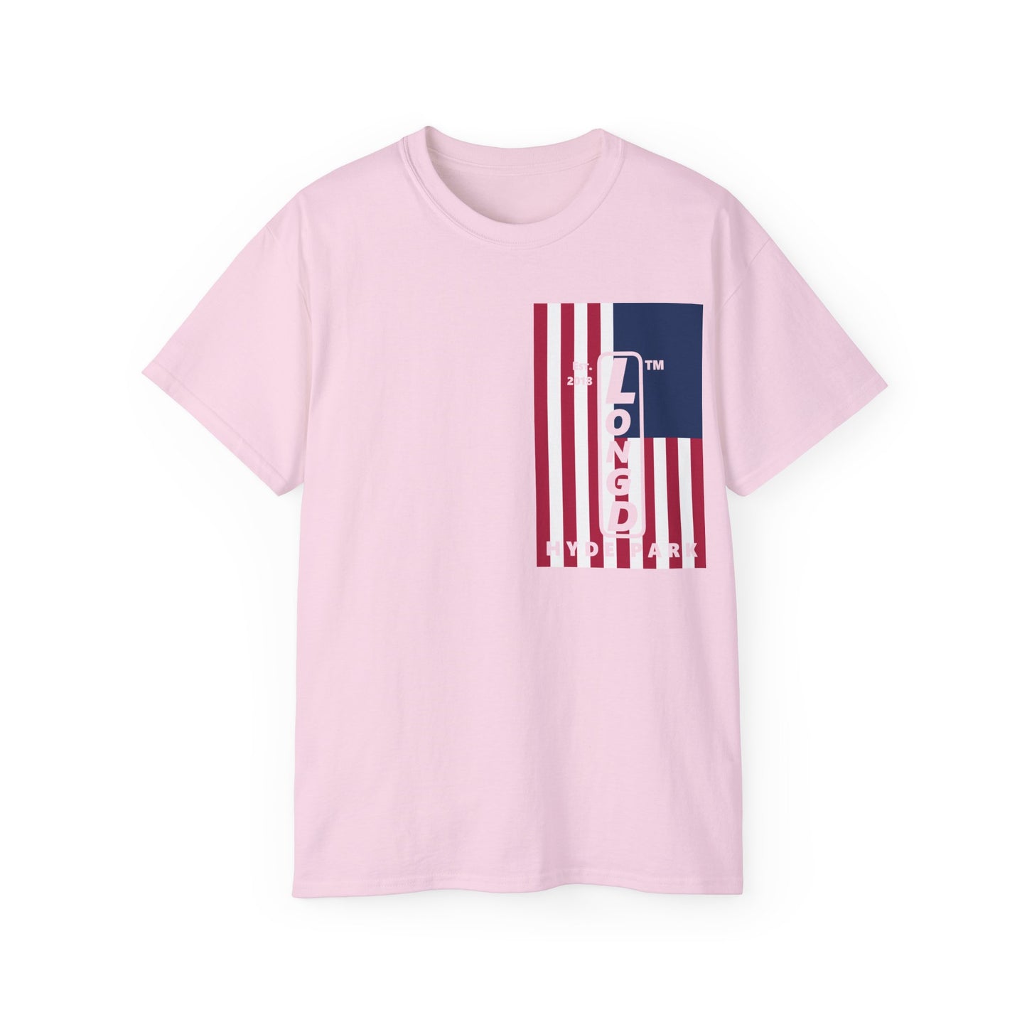 LongD cotton tee negative cropped flag single-breasted front-back Hyde Park upright logo (Patriotic colors)