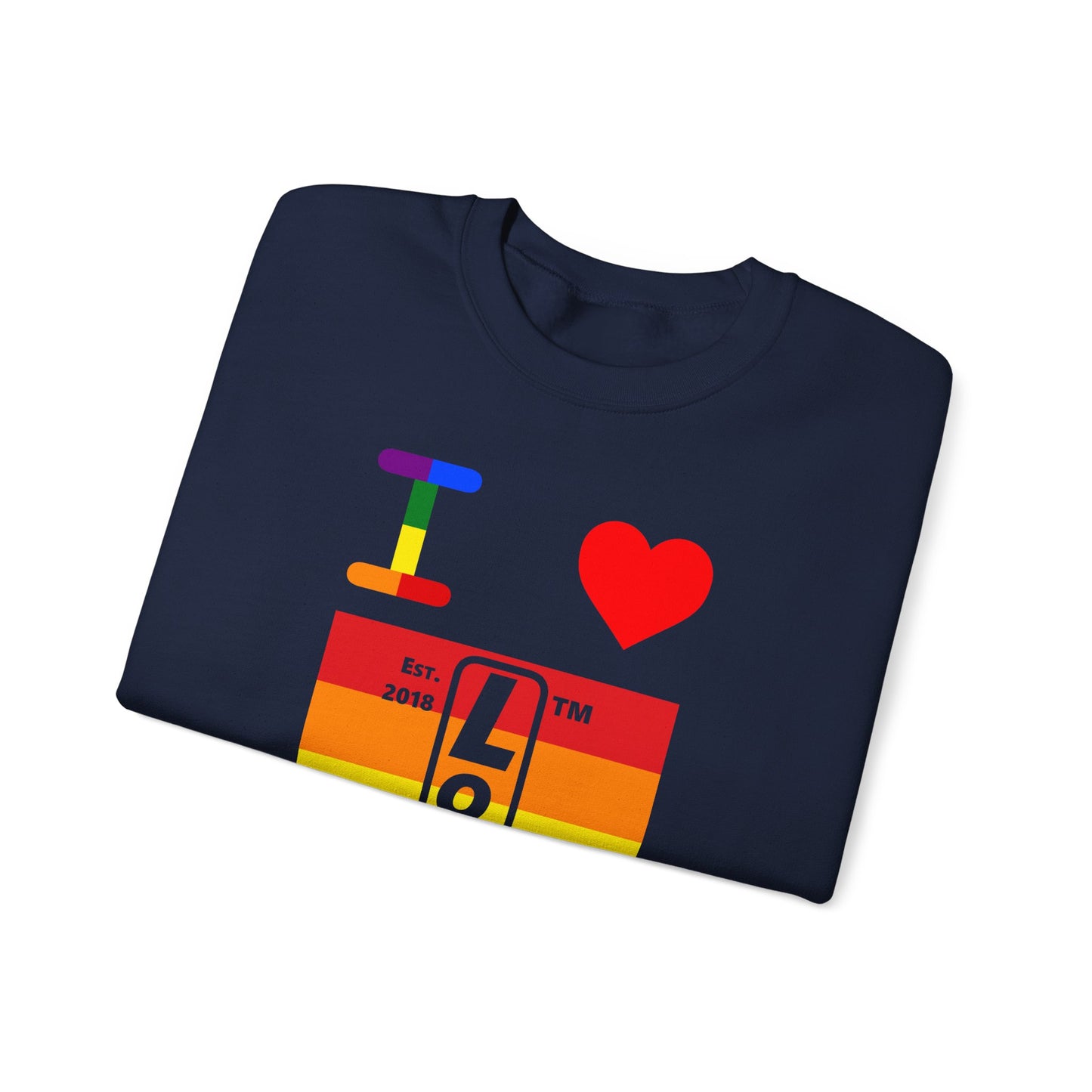 I Luv LongD negative horizontal 6-striped tag upright logo crewneck sweatshirt