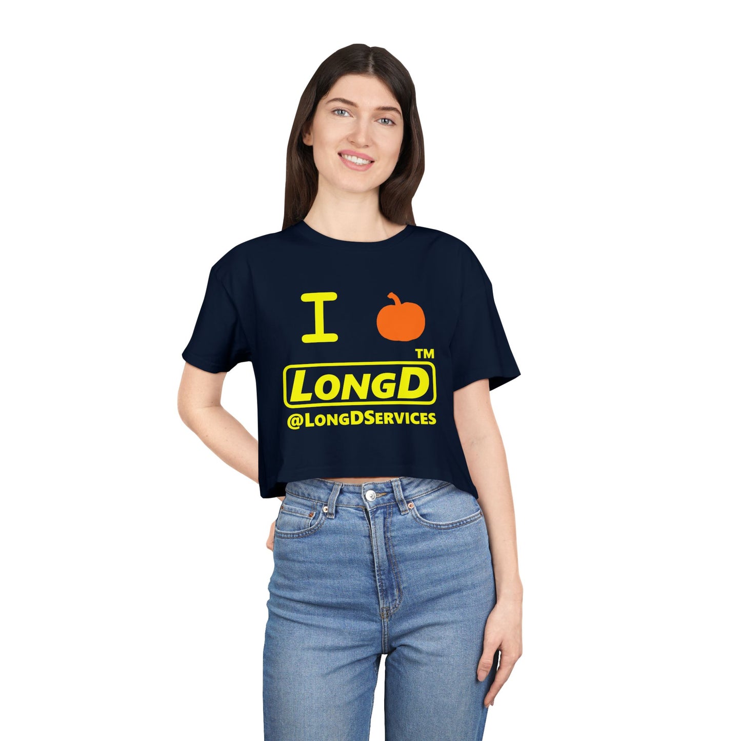 I Pumpkin LongD Logo Crop Tee yellow basic tag logo