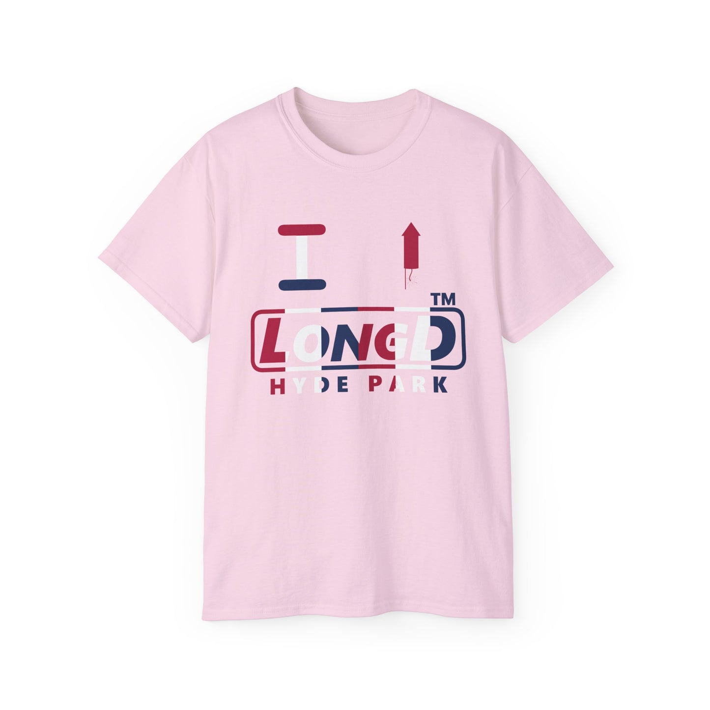 I firecracker LongD positive vertical 6-striped Hyde Park logo cotton tee