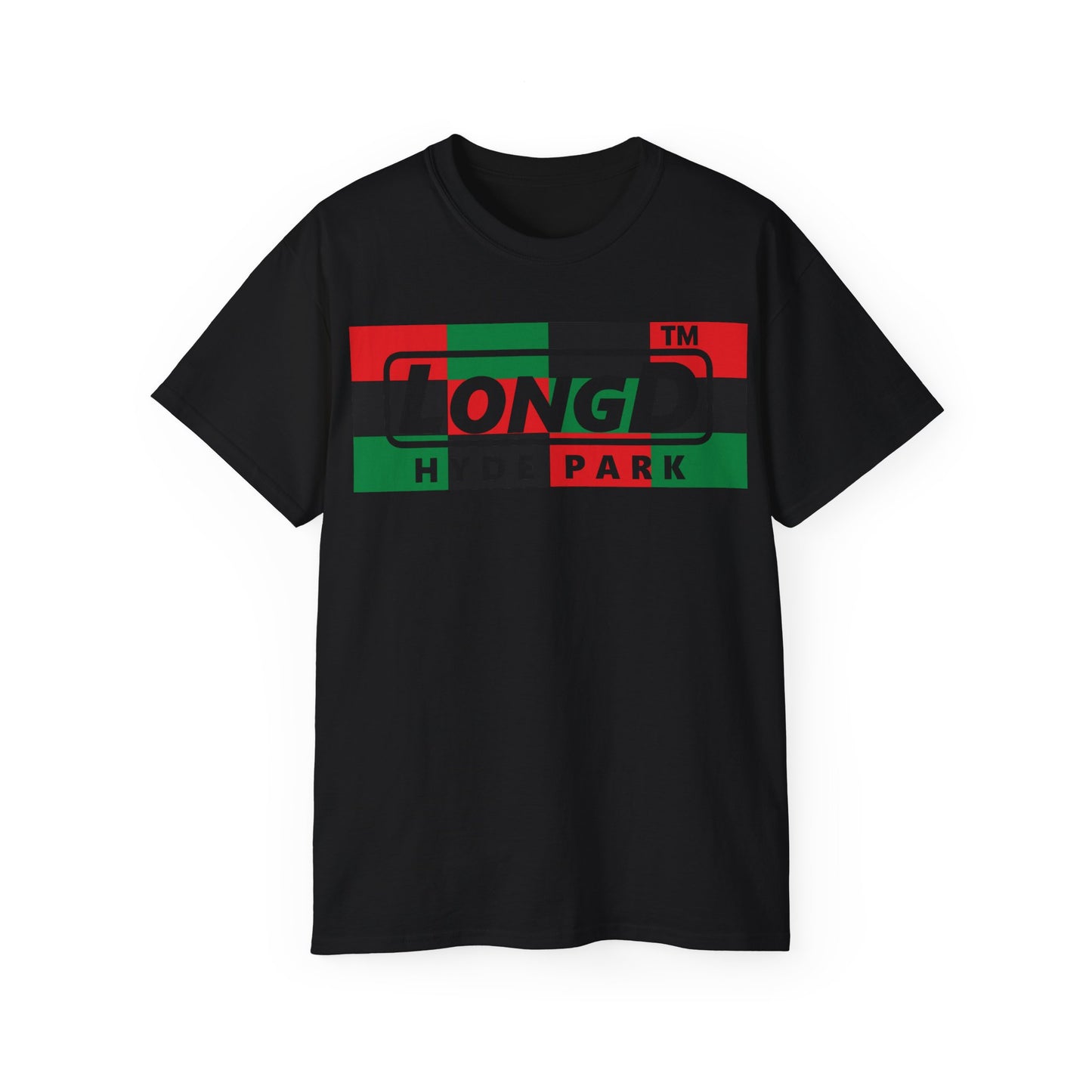 LongD negative 3x4 Hyde Park logo cotton tee (Juneteenth colors)
