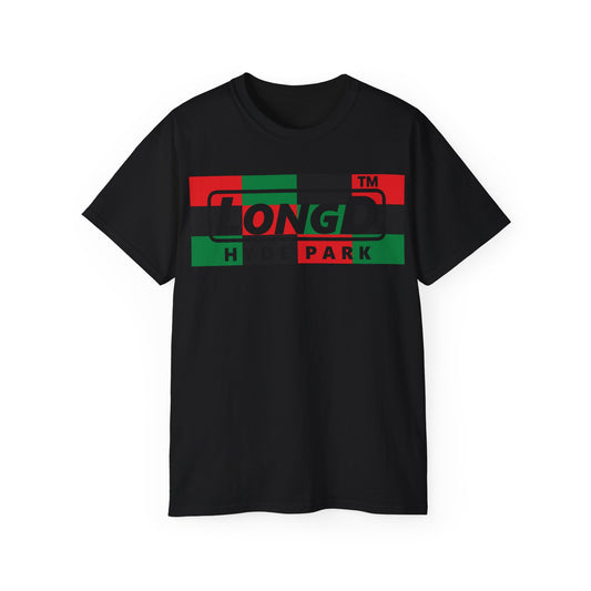 LongD negative 3x4 Hyde Park logo cotton tee (Juneteenth colors)