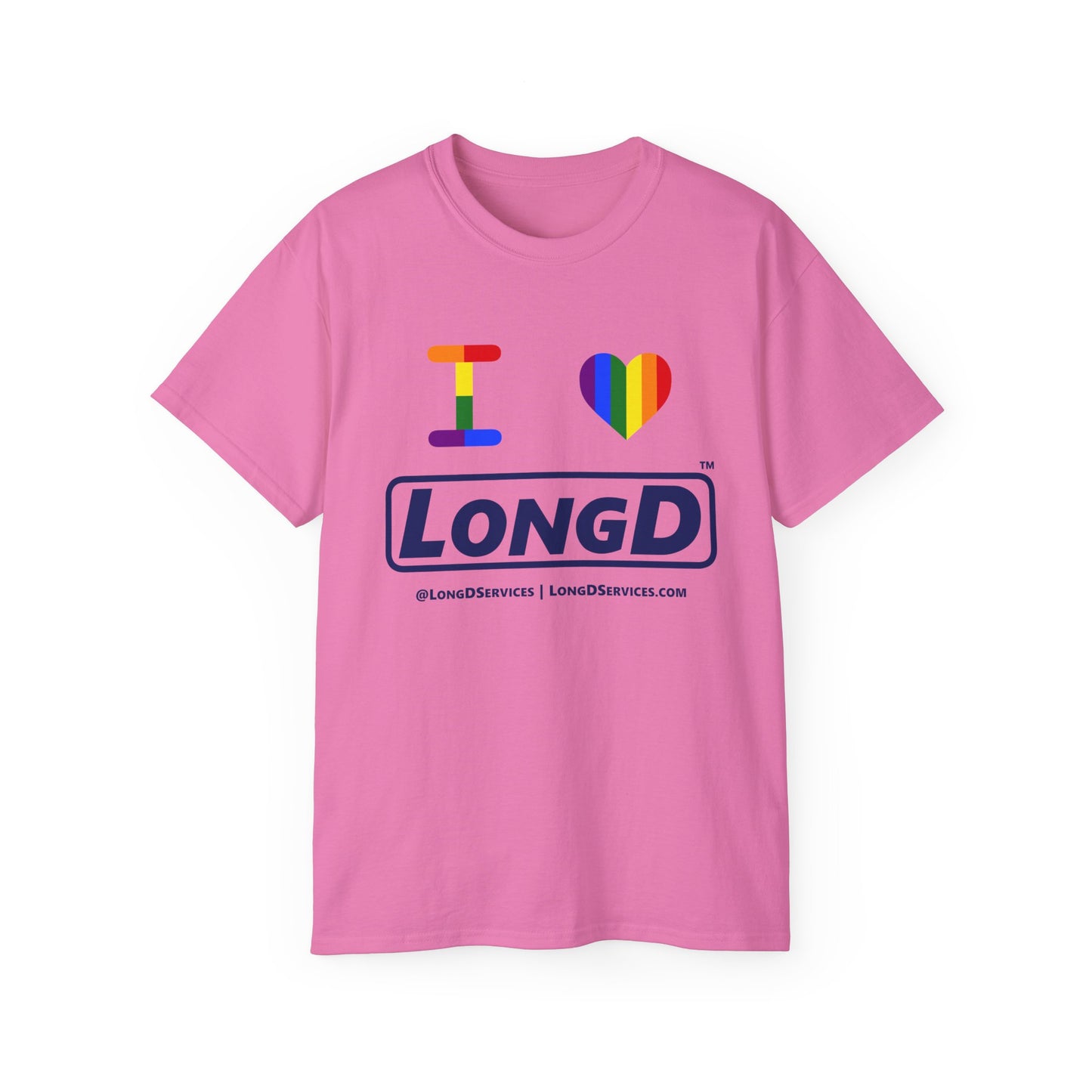 I Luv LongD® Official Logo Cotton Tee Pride rainbow heart and positive text logo