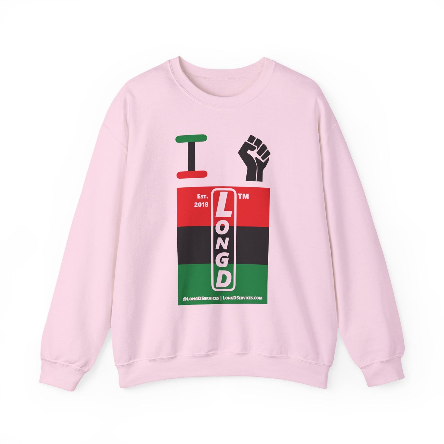 I Fist LongD negative horizontal 3-striped tag-domain upright logo crewneck sweatshirt
