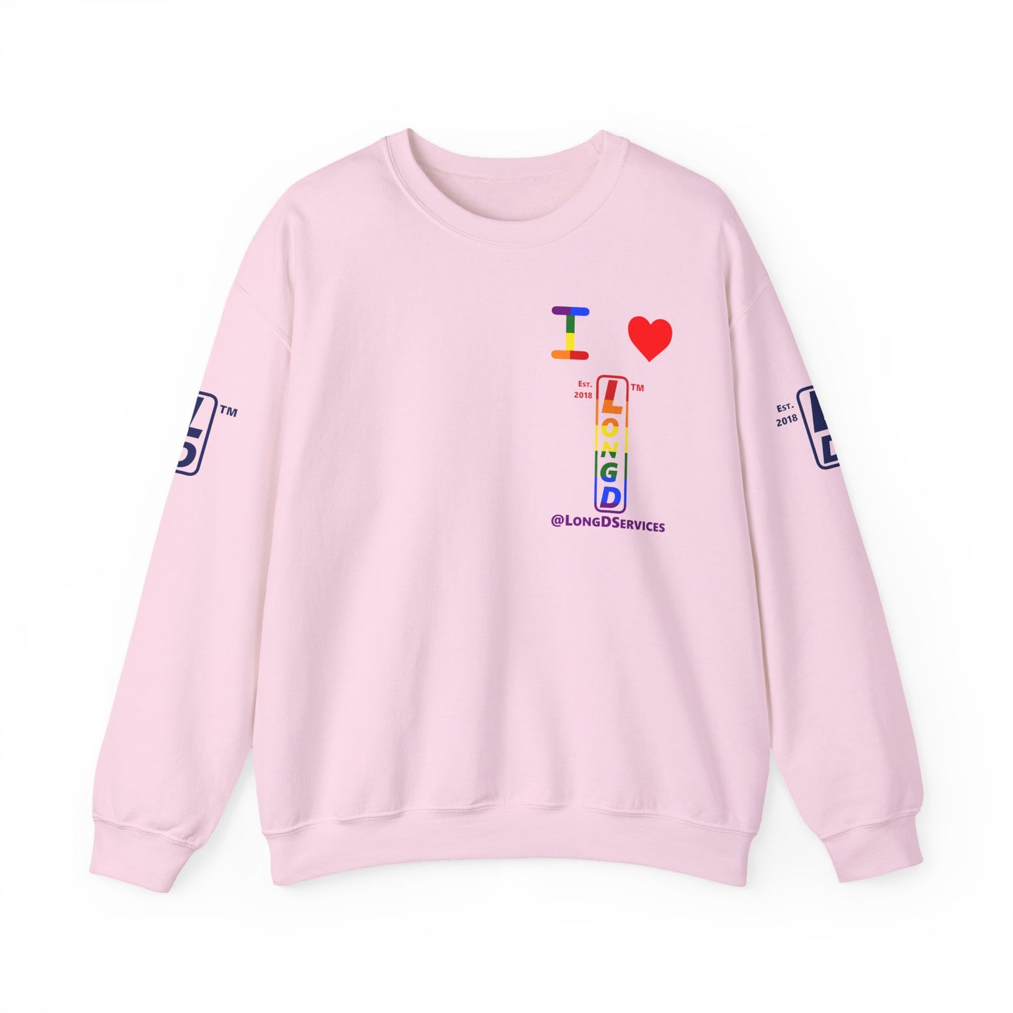I Luv LongD positive horizontal 6-striped tag upright 4-print single-breasted logo crewneck sweatshirt