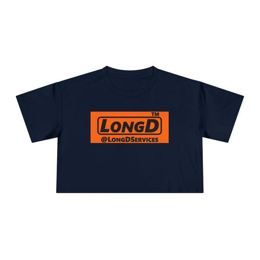 LongD Tag logo positive black on negative orange (Halloween colors) crop tee