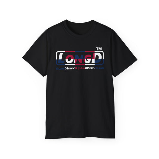 LongD positive 2x5 front-back tag-domain logo cotton tee (patriotic colors)