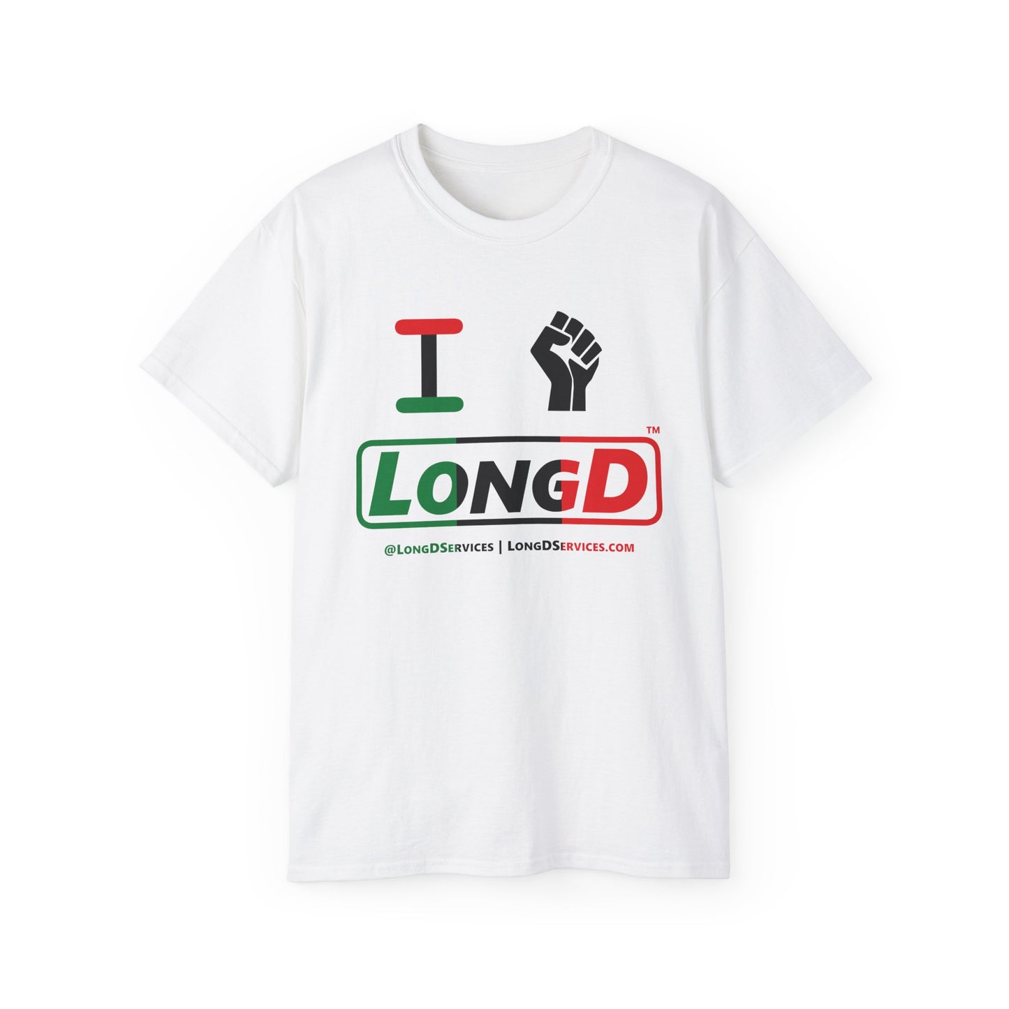 I Fist LongD® Logo Cotton Tee Juneteenth black fist positive thirds text