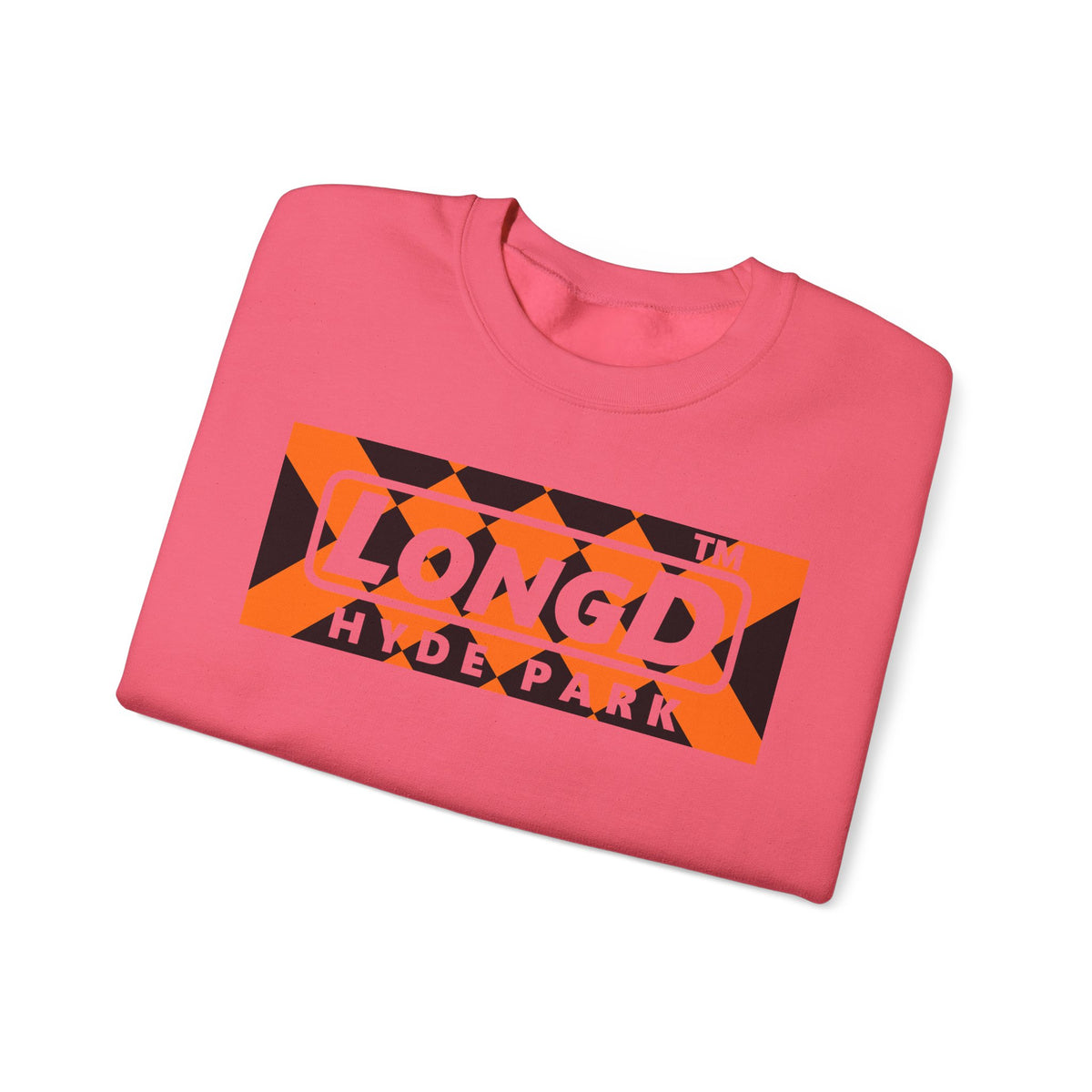 LongD Hyde Park negative stylized argyle logo (Halloween colors) crewneck sweatshirt