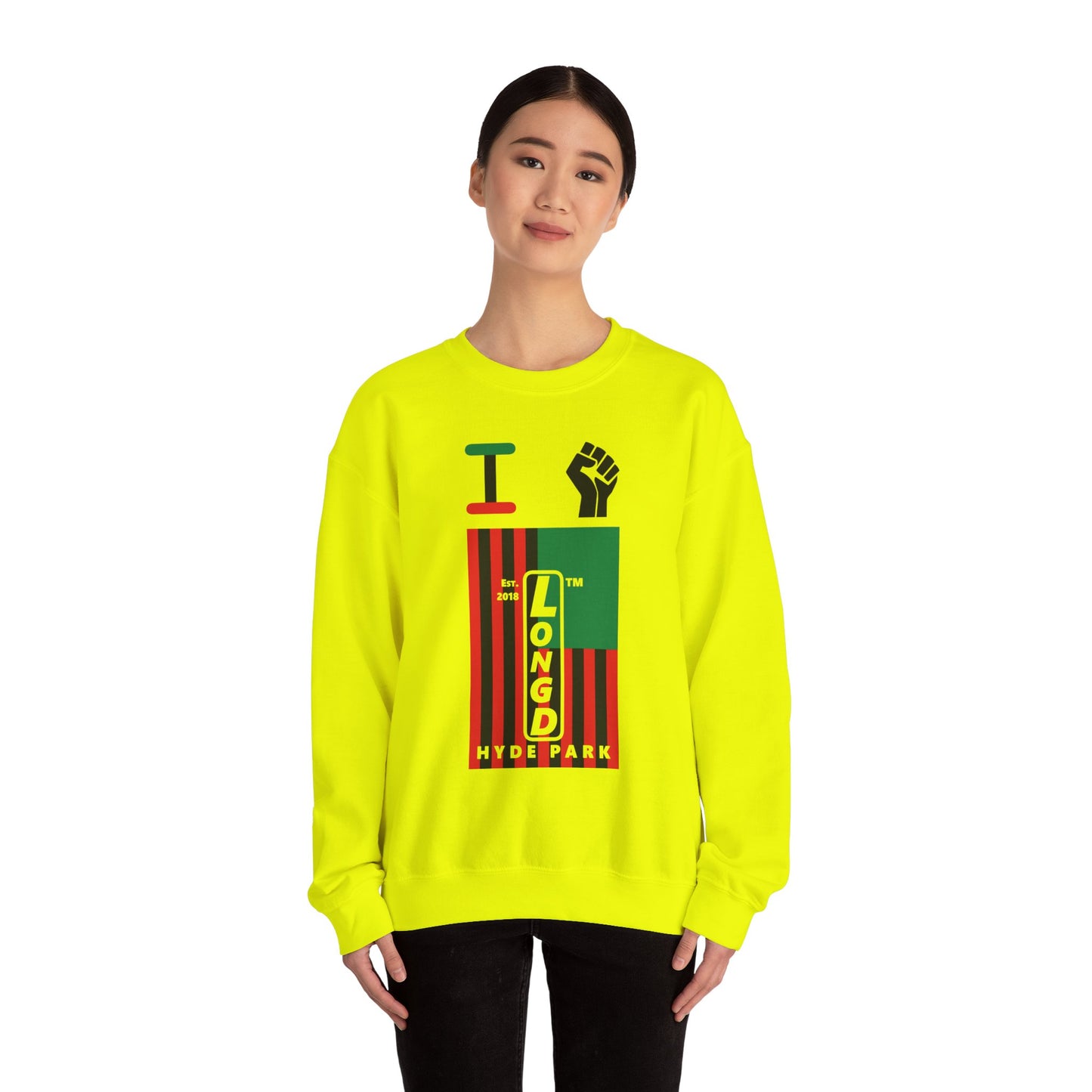 I Fist LongD negative flag Hyde Park upright logo crewneck sweatshirt