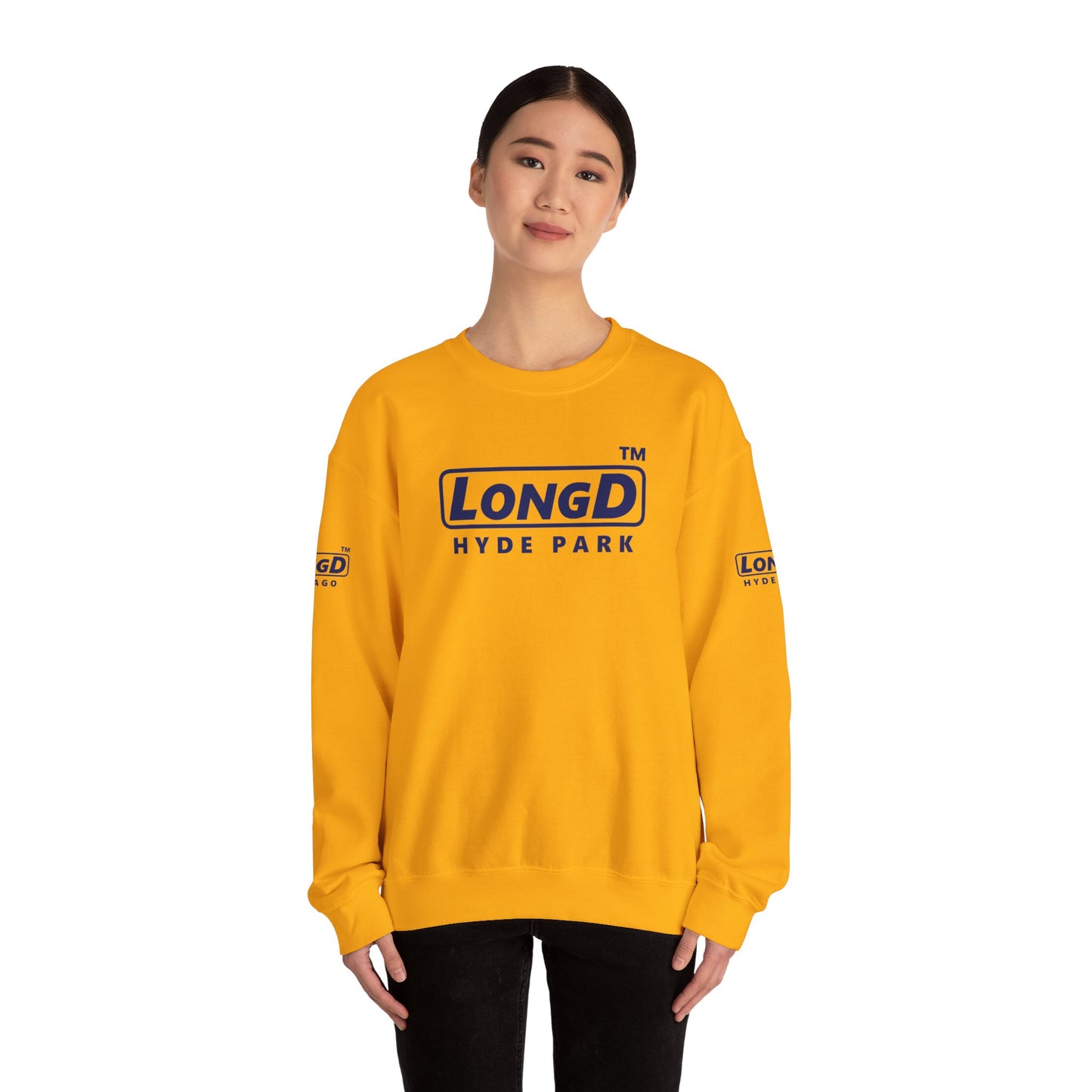 LongD official 4-print Hyde Park logo crewneck sweatshirt