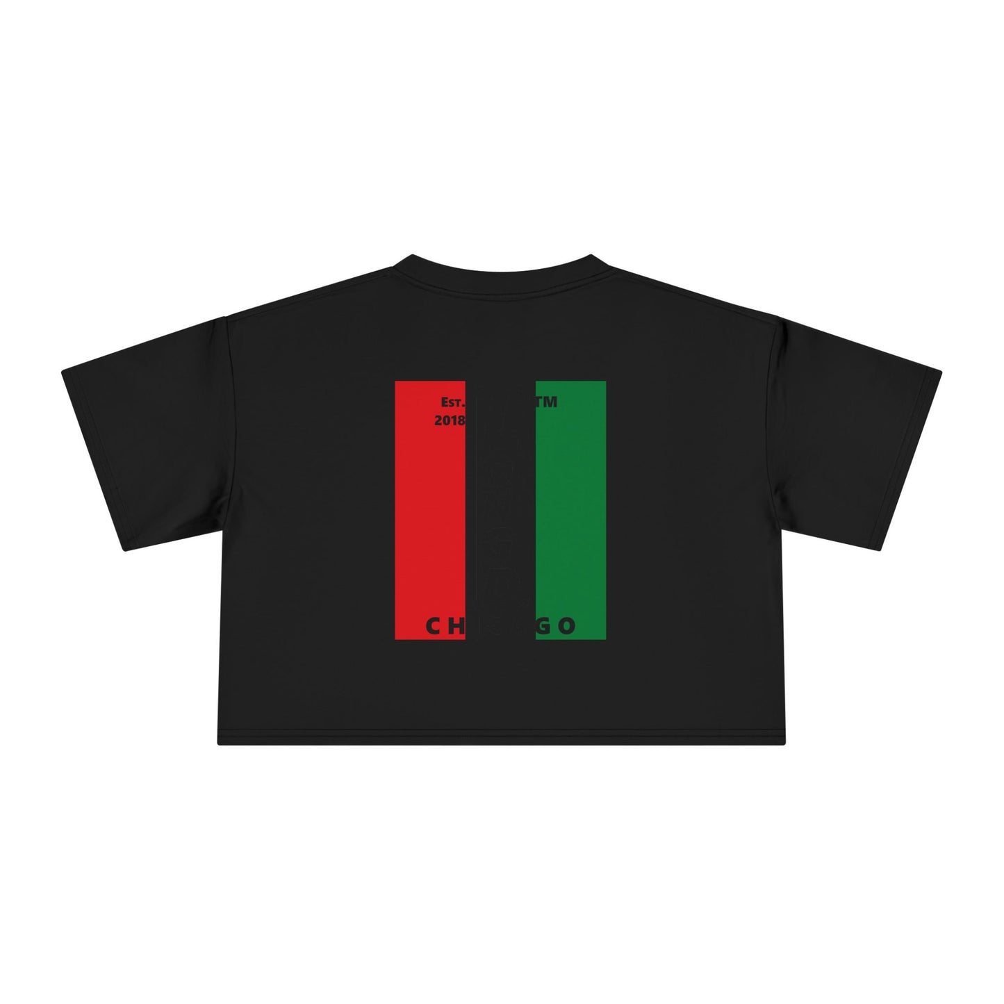I fist LongD negative vertical 3-striped upright front-back Chicago logo crop tee (Juneteenth colors)