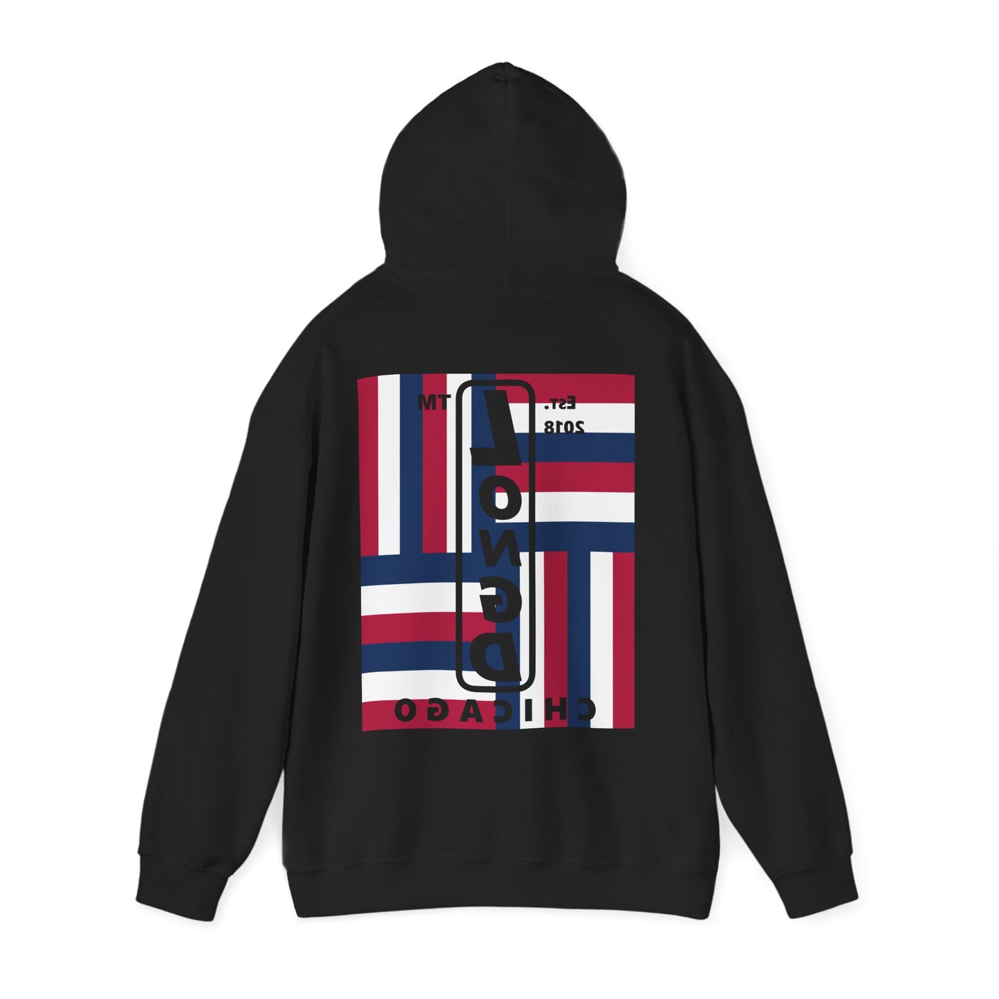 LongD single-breasted negative windmill front-back Chicago upright logo hoodie (Patriotic colors)
